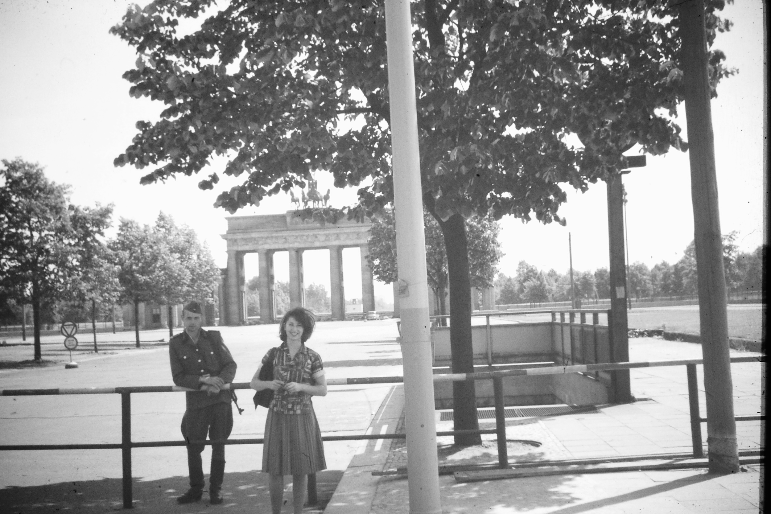 At the Brandenburg Gate in Berlin while hitch-hiking with two South African friends around Europe.