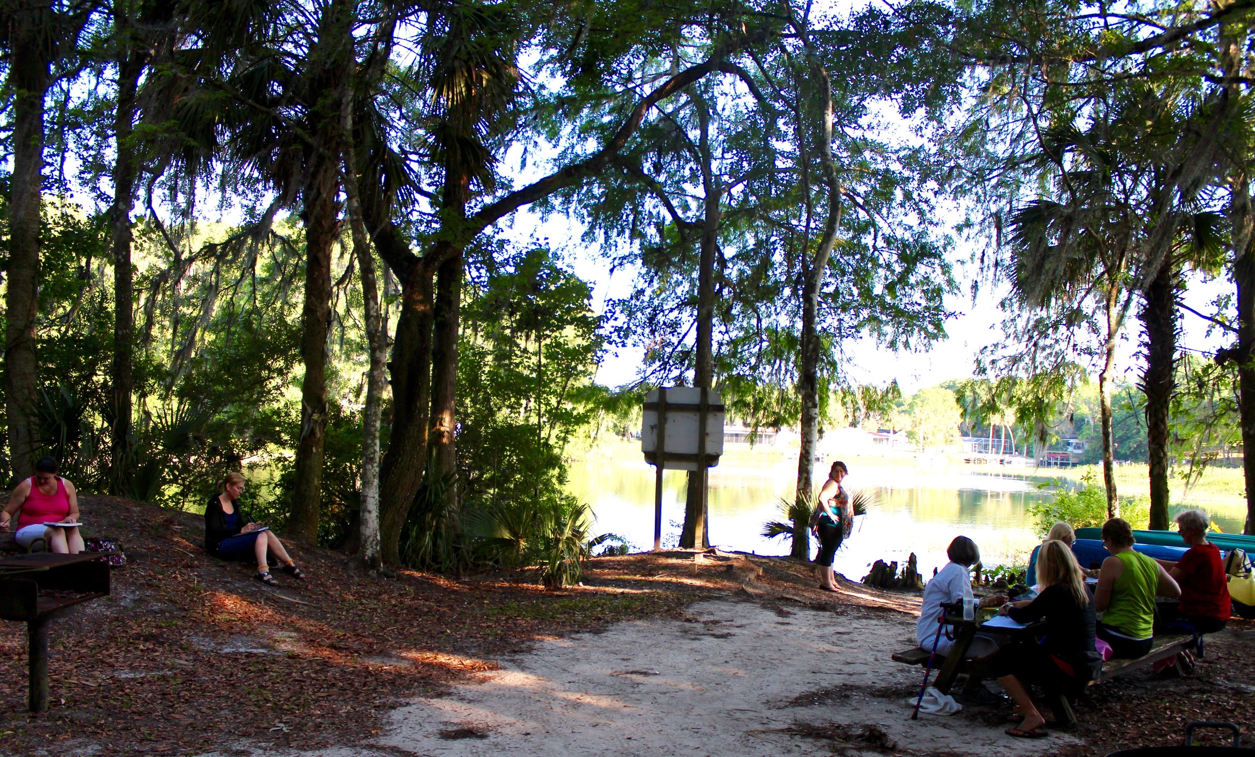 Drawing session during our Spring Mixed Media Creativity Retreat at Rainbow Rivers Center, Dunnelon.