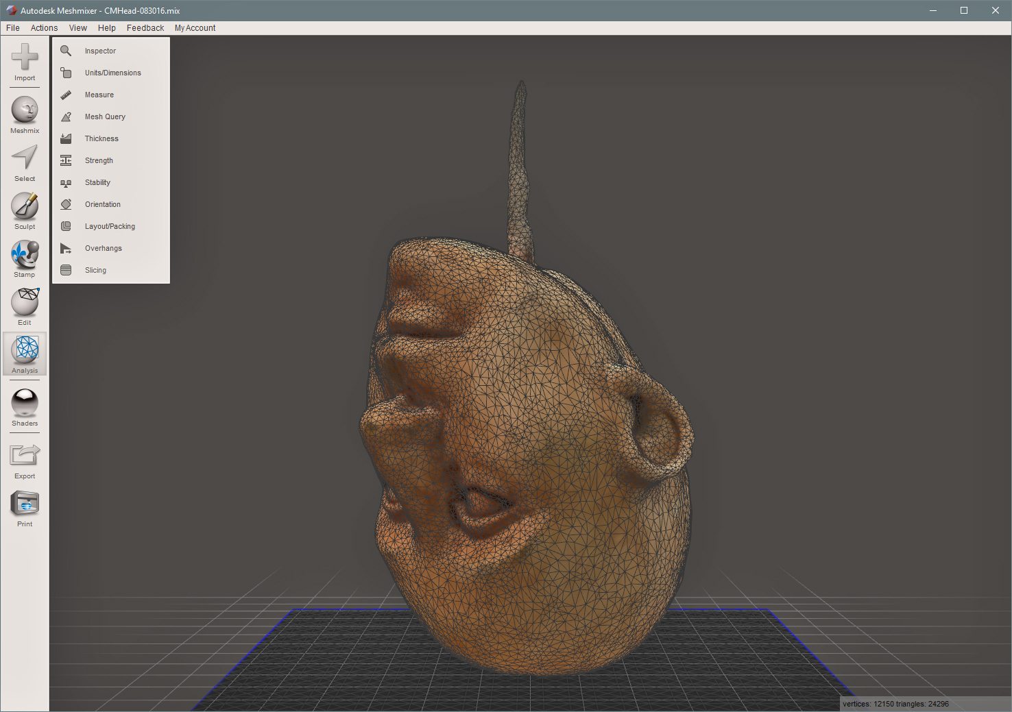 Next step is to bring the 3D model object into Meshmixer to repair and refine the Head, then prepare the model for 3D printing... this is going to take a while....