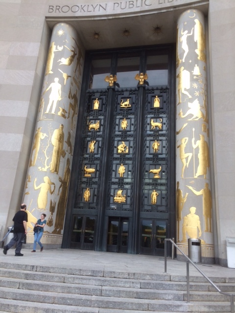 The impressive entrance to the Brooklyn Library not far from the museum