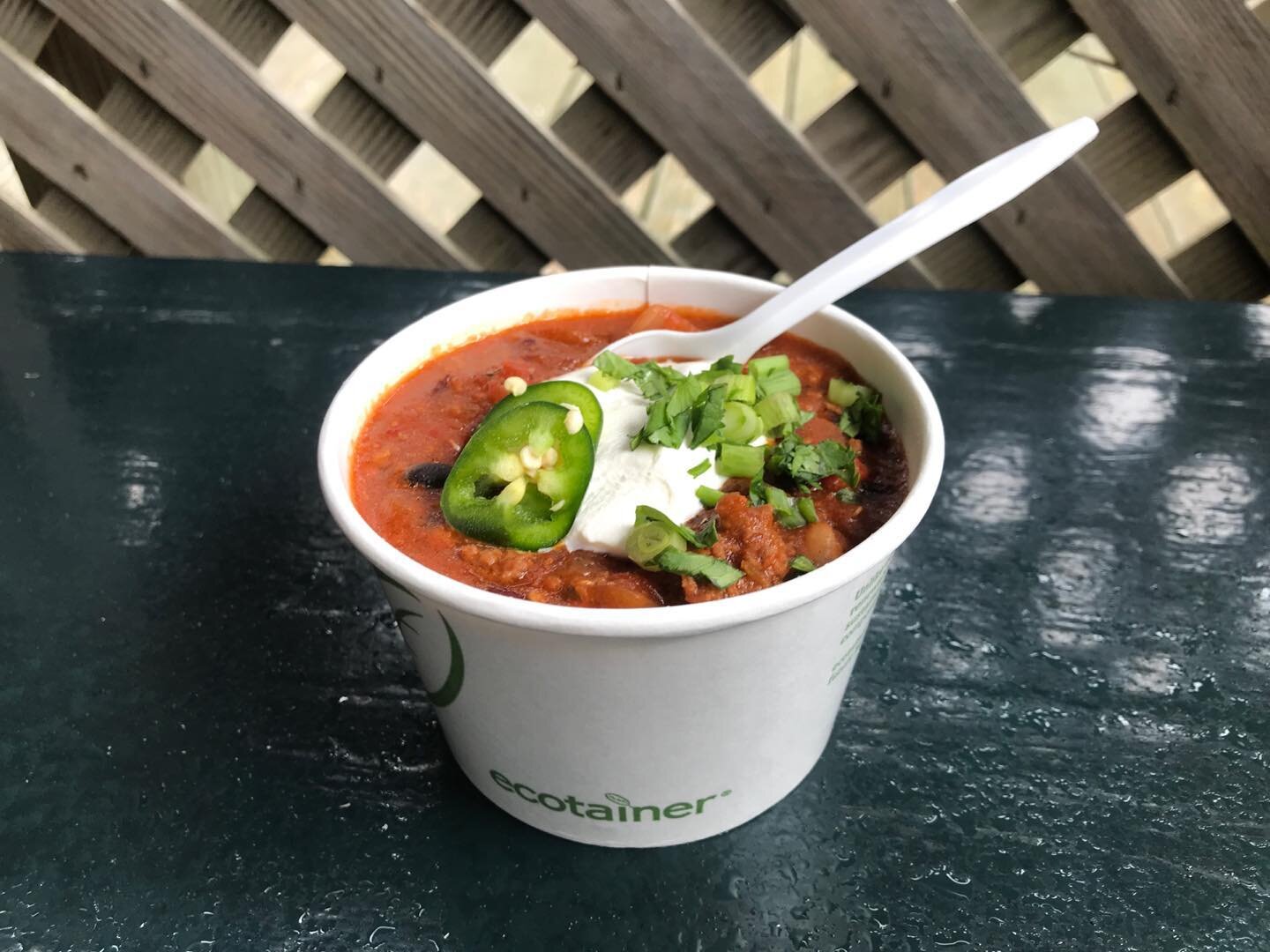 Come grab a bowl of Spicy Beef and Bean Chili. Order ahead online or at the kiosk on the porch.
