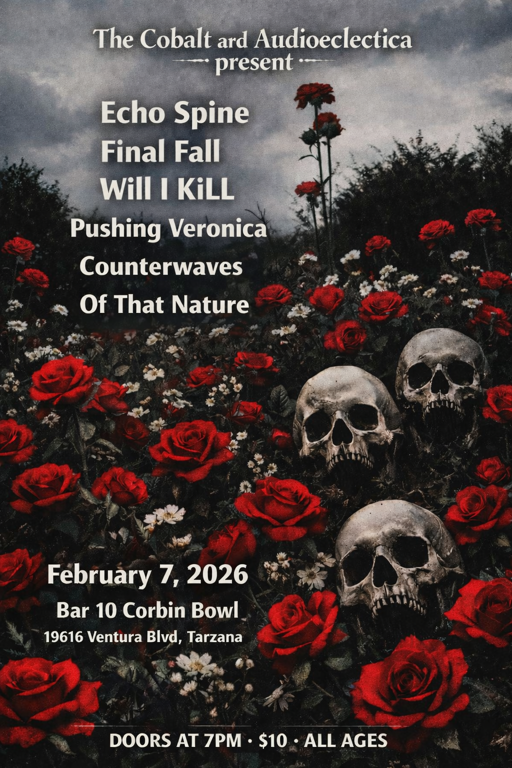 The Cobalt &amp; Audioeclectica Present Echo Spine, Final Fall, Will I Kill, Pushing Veronica, Counterwaves, and Of That Nature