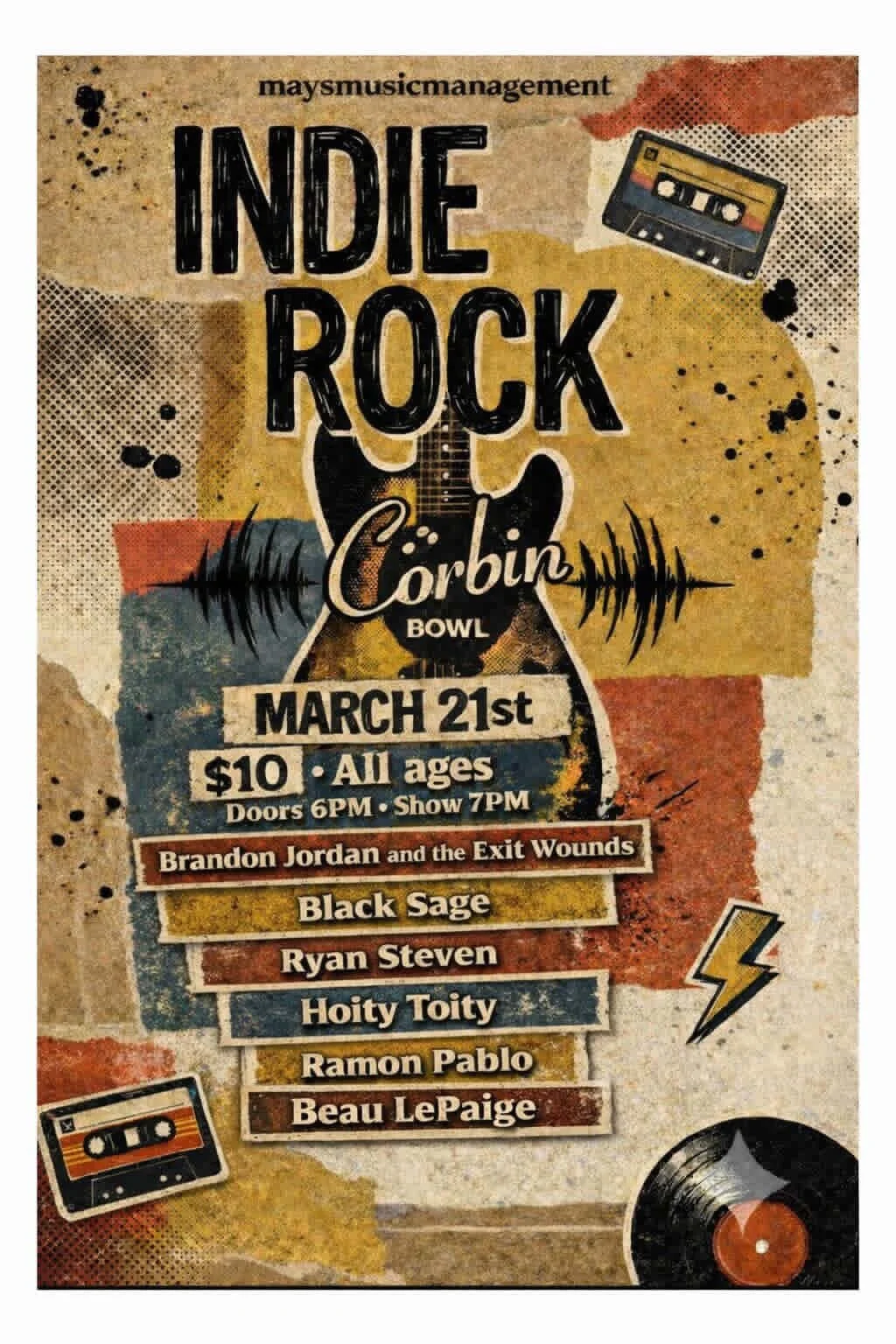 Indie Rock Night with Brandon Jordan and the Exit Wounds, Black Sage, Ryan Steven, Hoity Toity, Ramon Pablo, and Beau LePaige