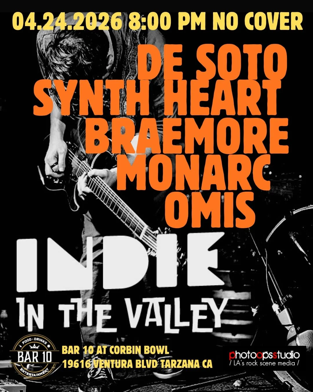 Indie in the Valley with De Soto, Synth Heart, Braemore, Monarc, and Omis