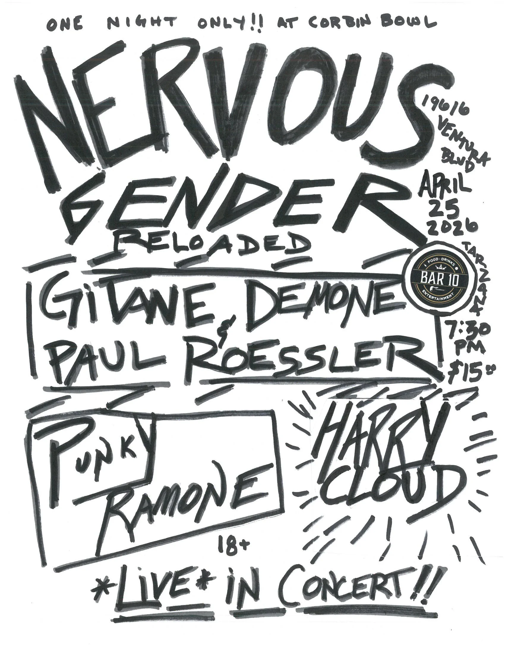 Nervous Gender Reloaded, with Gitane Demone &amp; Paul Roessler, Punky Ramone, &amp; Harry Cloud