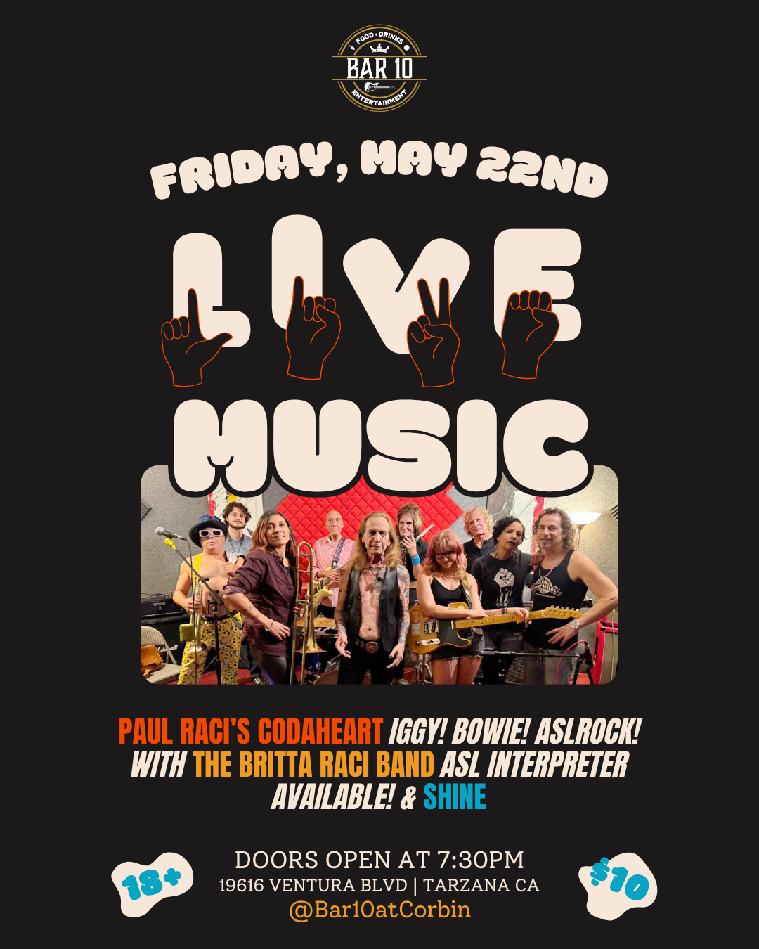 Live Music with Paul Raci's Codaheart, The Britta Raci Band, and Shine