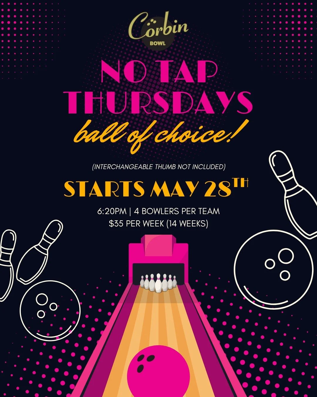 Our No-Tap Thursdays Ball of Choice League kicks off NEXT WEEK on May 28th, and spots are filling fast! 🎳🔥 Whether you&rsquo;re a league regular or just looking for a new weekly night out, this is your sign to lock in your spot NOW before we&rsquo;