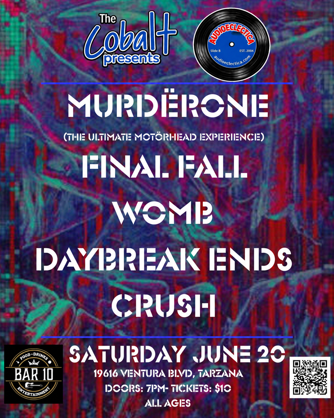 The Cobalt &amp; Audioeclectica Present Murderone, the Ultimate Motorhead Experience, with Final Fall, Womb, Daybreak Ends, and Crush