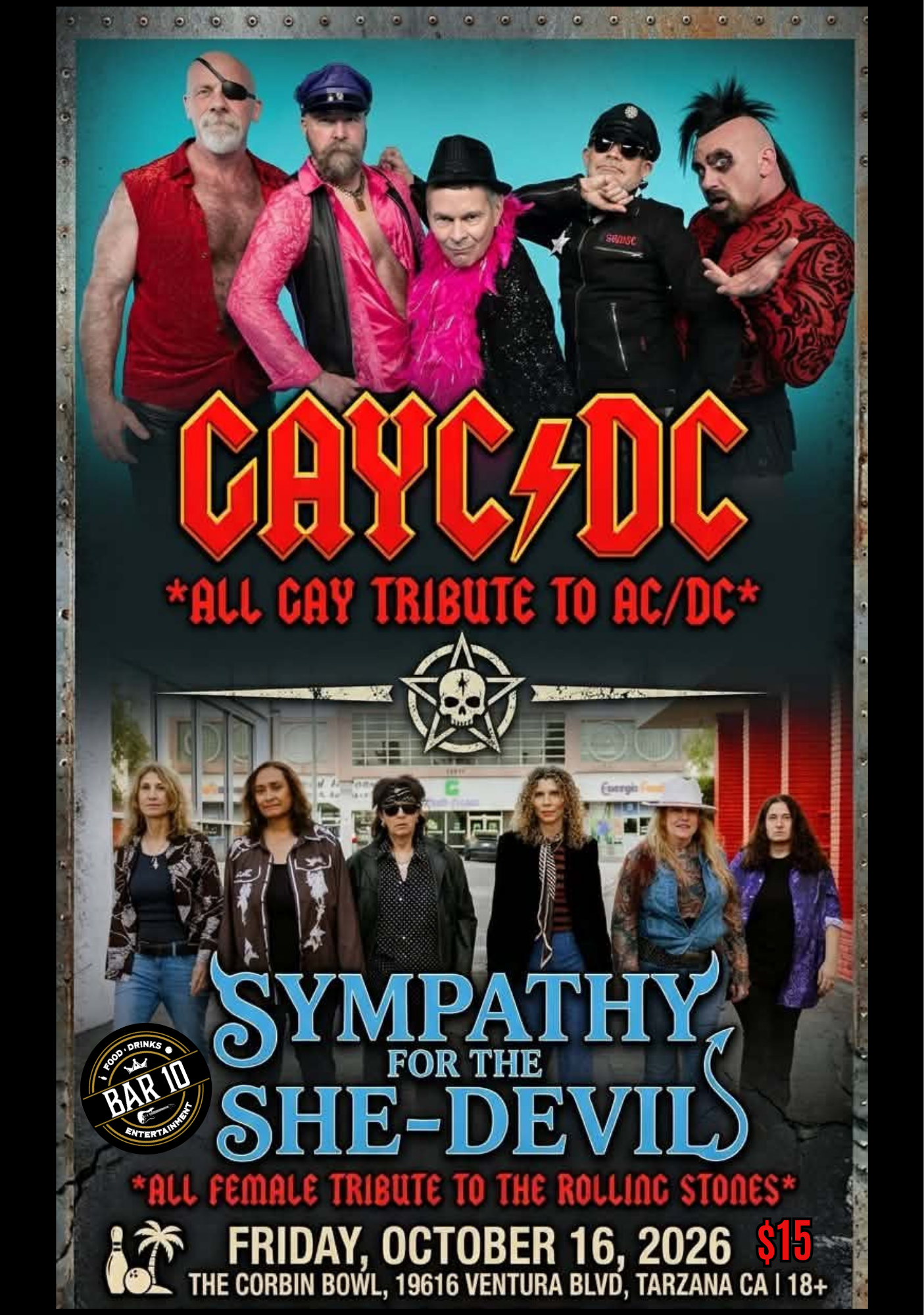 GAYC/DC, All-Gay Tribute to AC/DC &amp; Sympathy for the She Devil, All-Female Tribute to The Rolling Stones