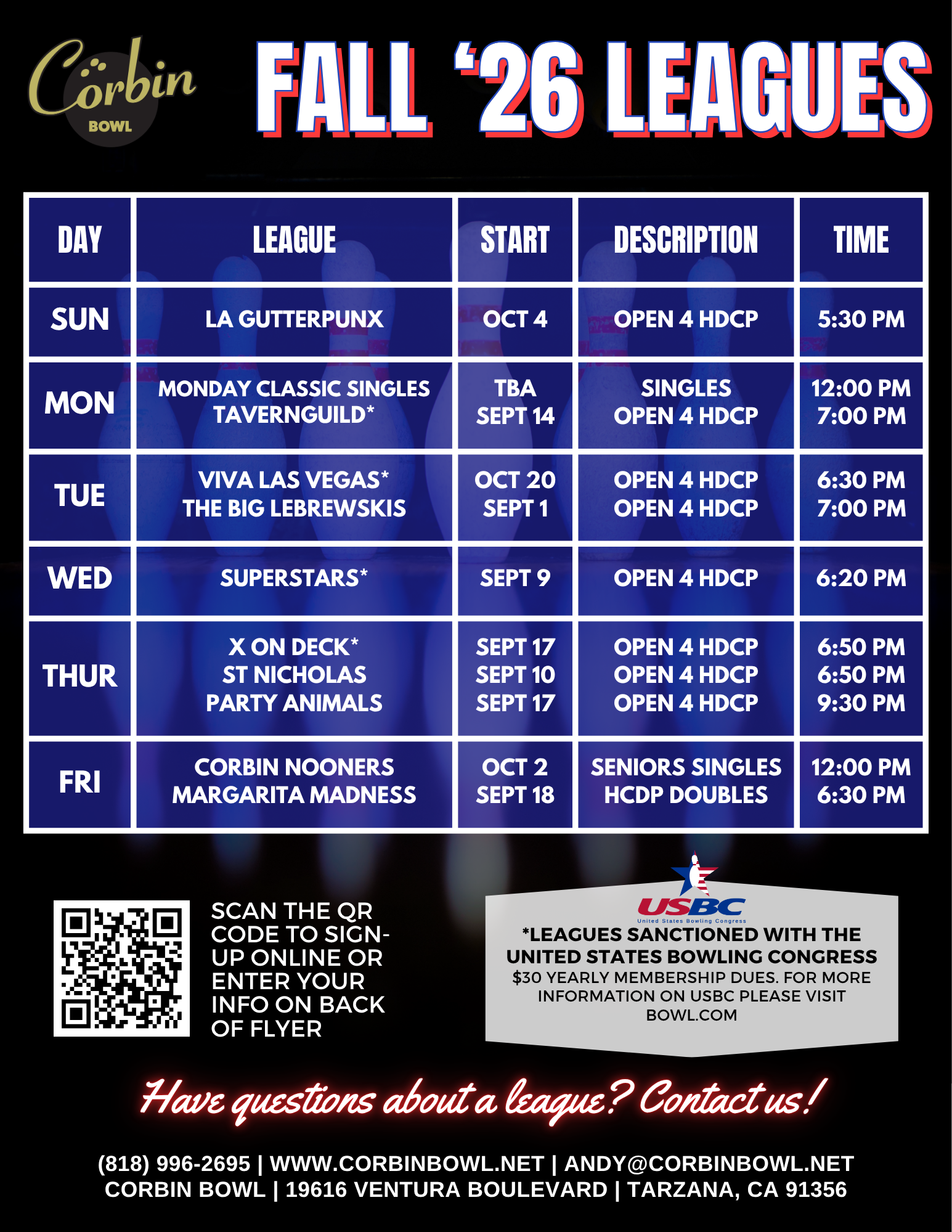 Fall Bowling Leagues at Corbin Bowl
