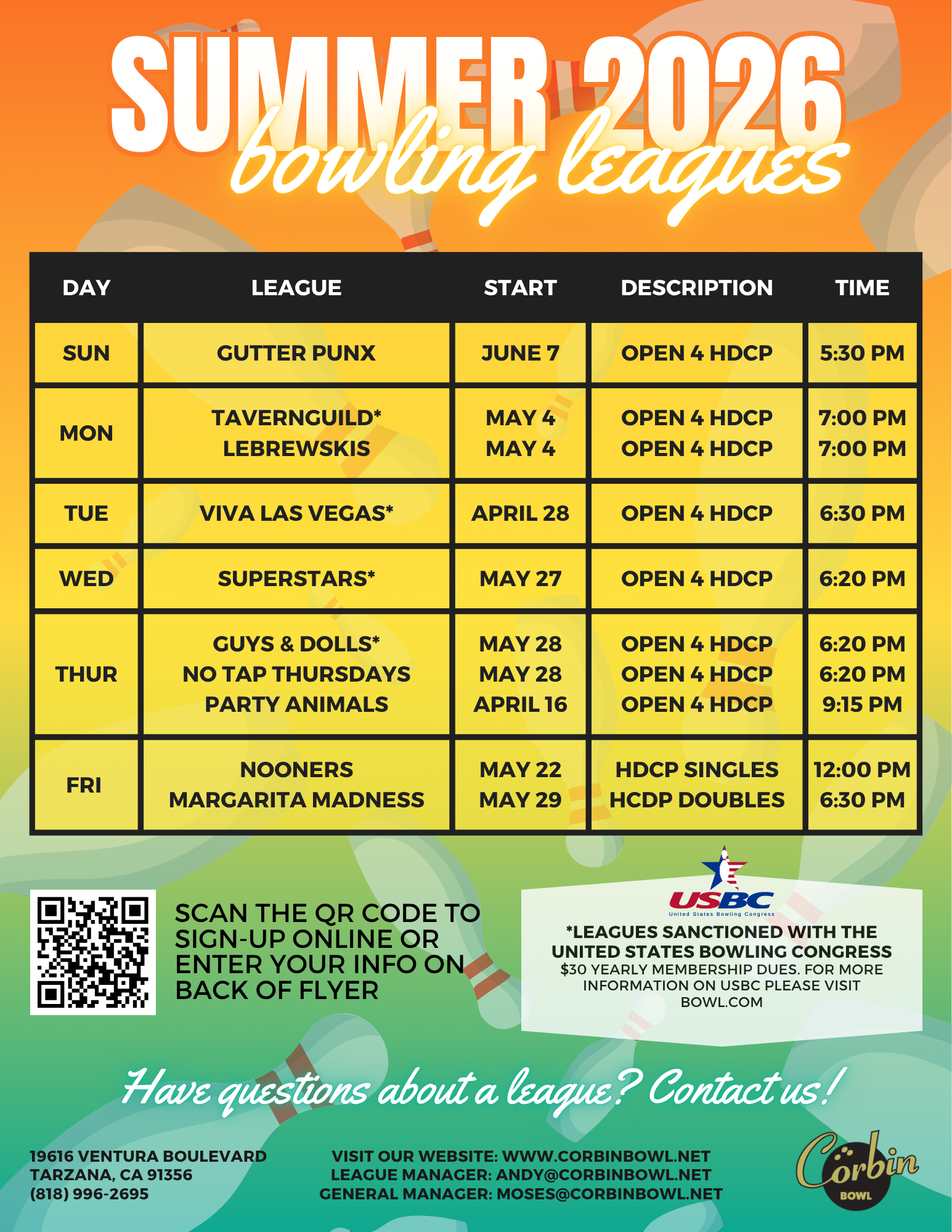 Corbin Bowl, summer bowling leagues