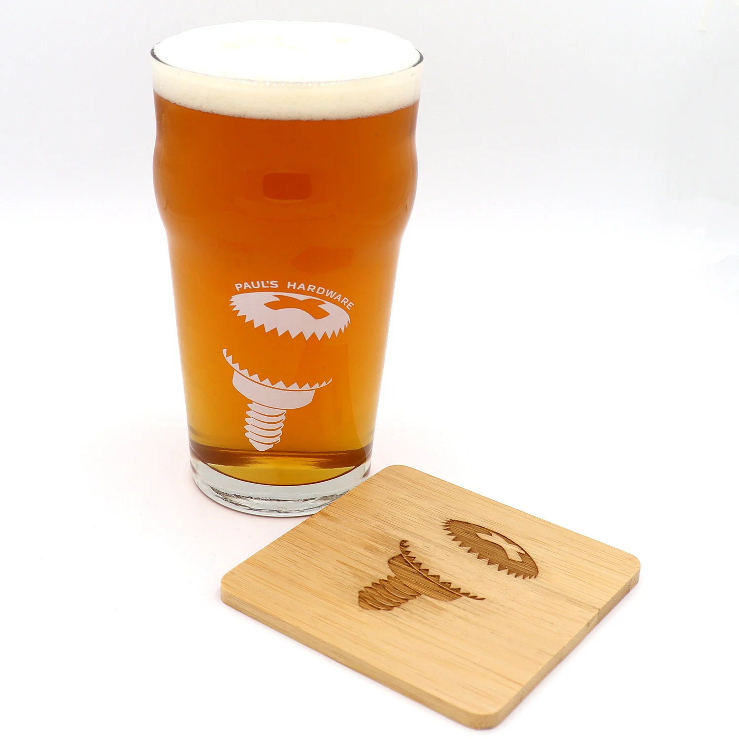 Beer Set - Pint Glass & Coaster | Thumb Screw — Paul's Hardware