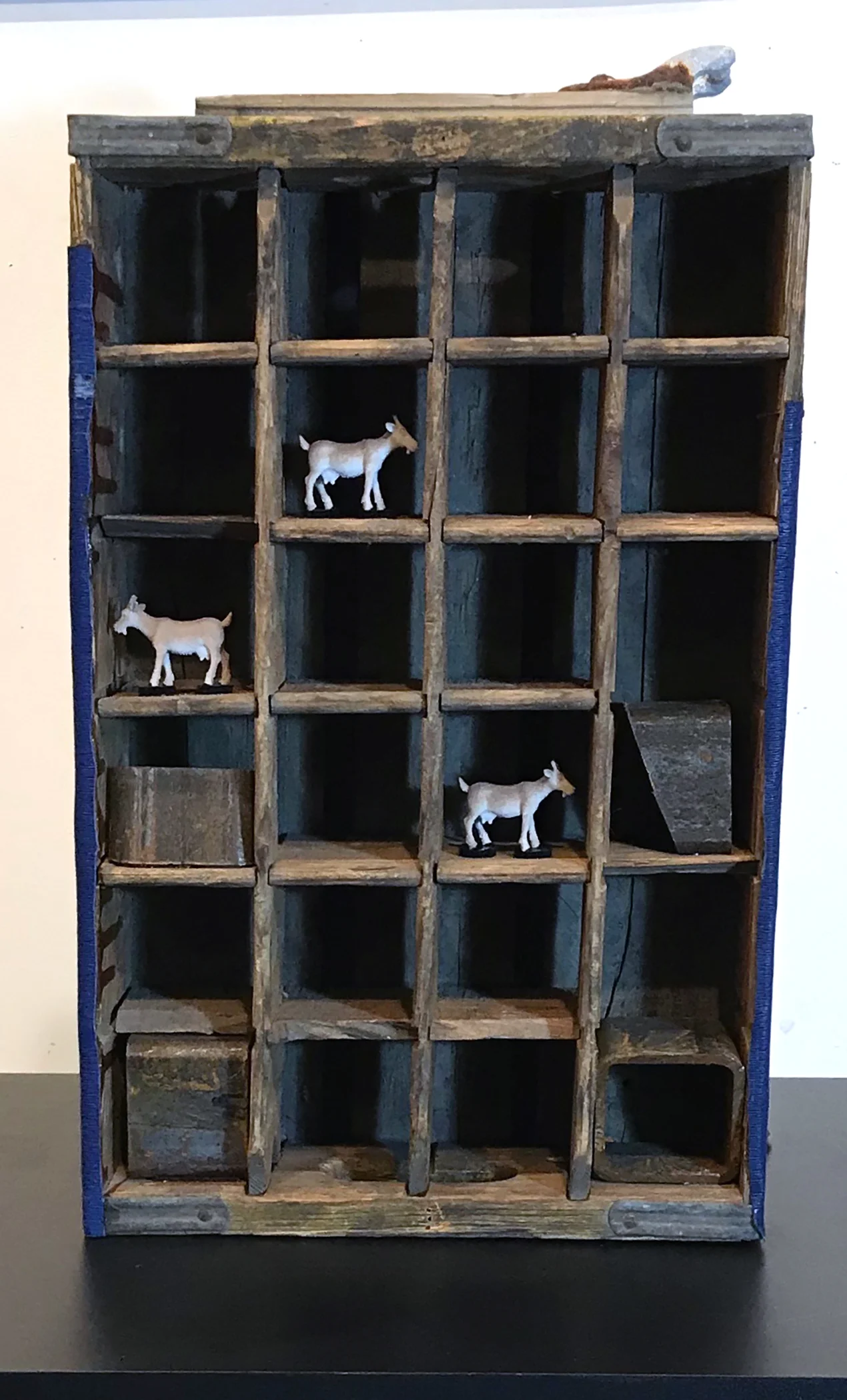 Goat (Rear View). Sculpture using construction and assemblage (Rear View) 12.5"Wx21"Hx7"D 2018