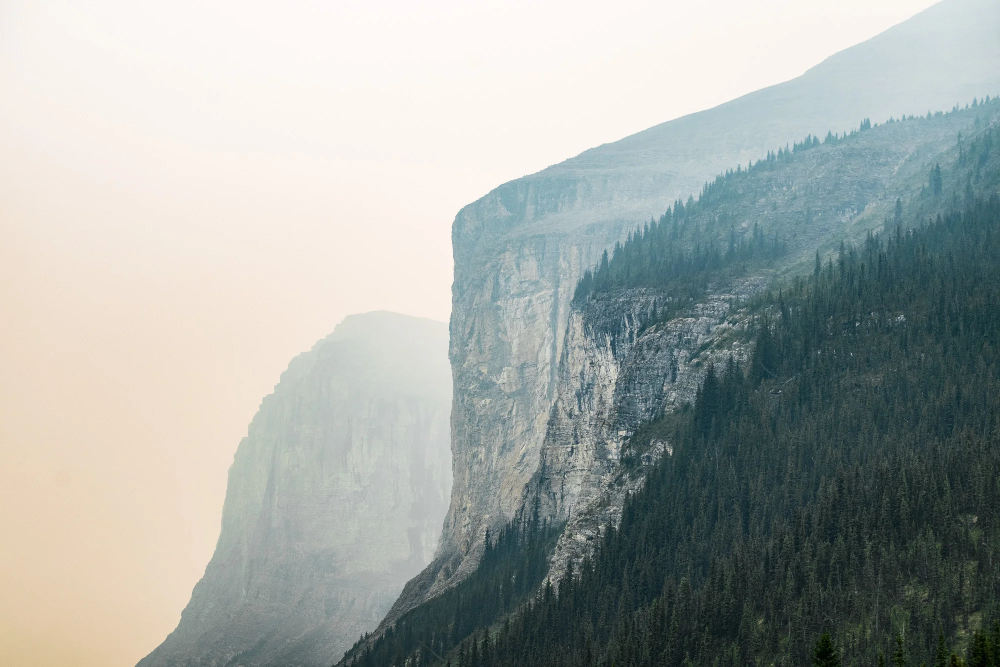 Cliffs above Maligne Lake, Jasper National Park.