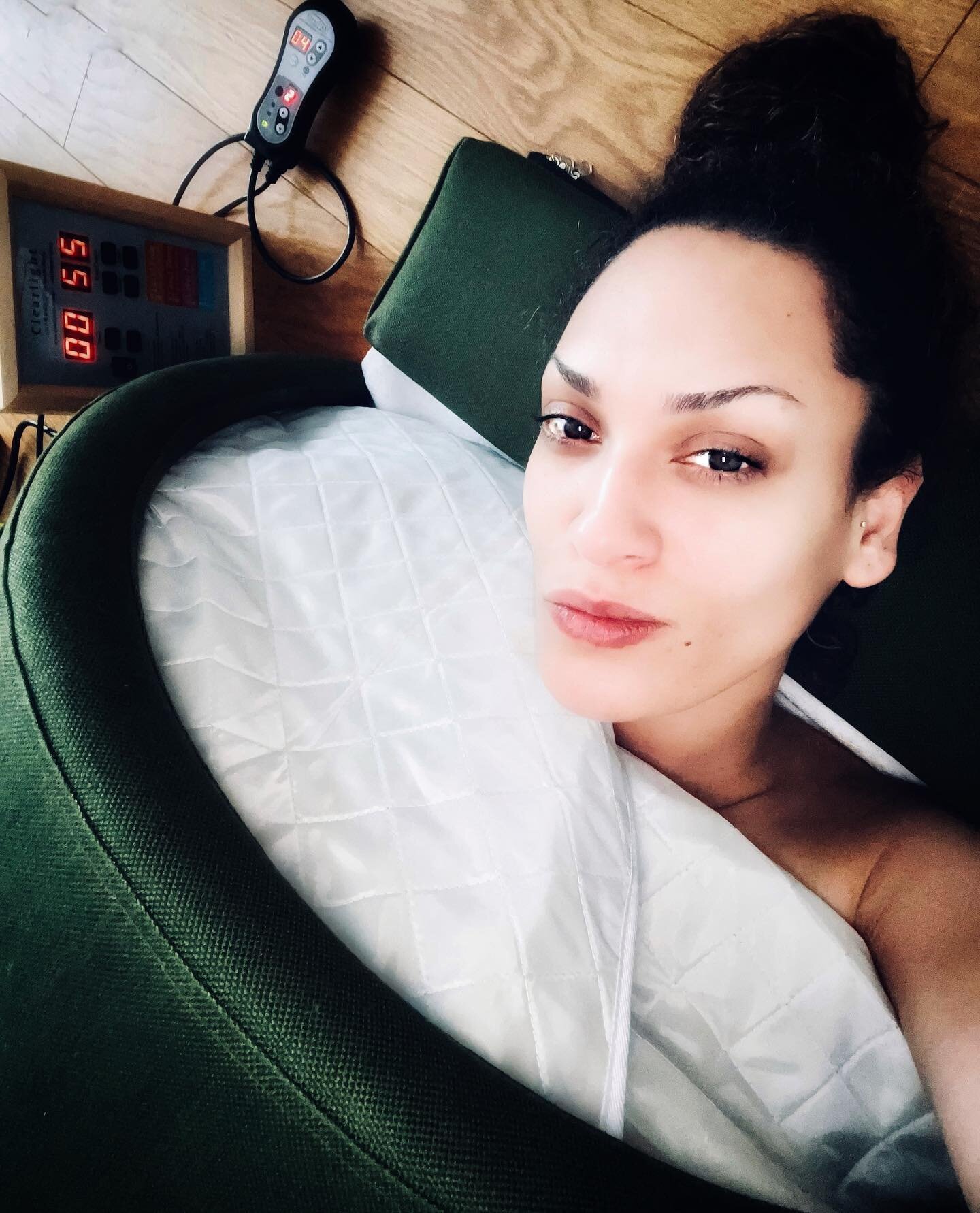 Afternoon Oasis.  So in 💚 with my Clearlight Dome.
 This cute, cozy, compact sauna is Low EMF &amp; made from organic hemp &amp; eco-certified timber. So great for recharging after a work out, or energetic restoration between meetings and auditions.
