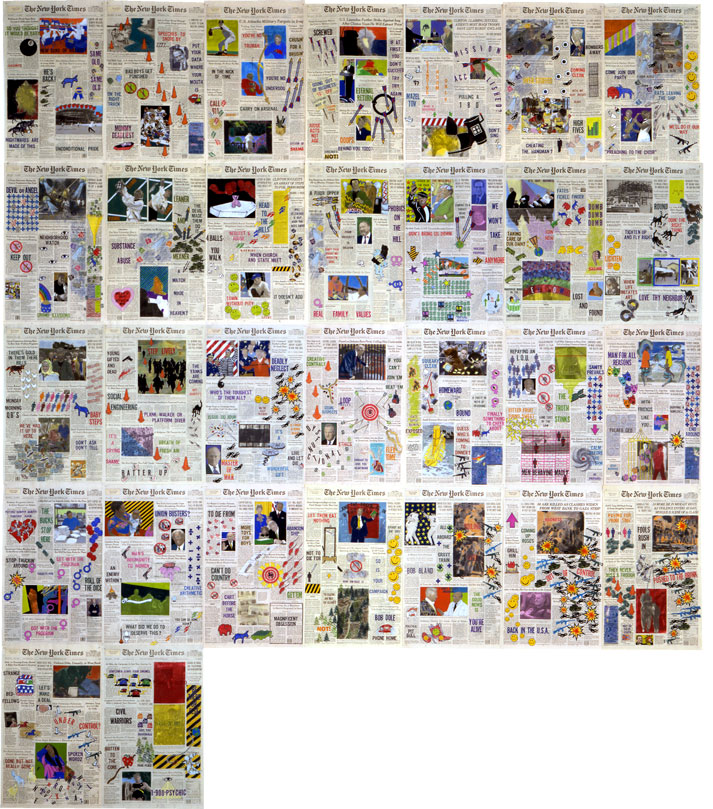 Front Pages: September 1996 • 1996 • 30 pages of The New York Times • Ink and pastel on paper • 21.5" x 13.5 each, 129" x 94.5 overall