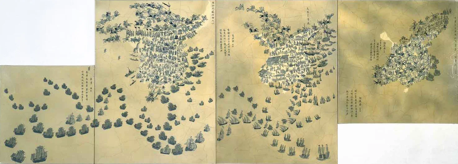 China VII: Ming Dynasty, 1368-1644 A.D. 1996 • Oil, varnish and acrylic inks on four canvas • 40" x 72