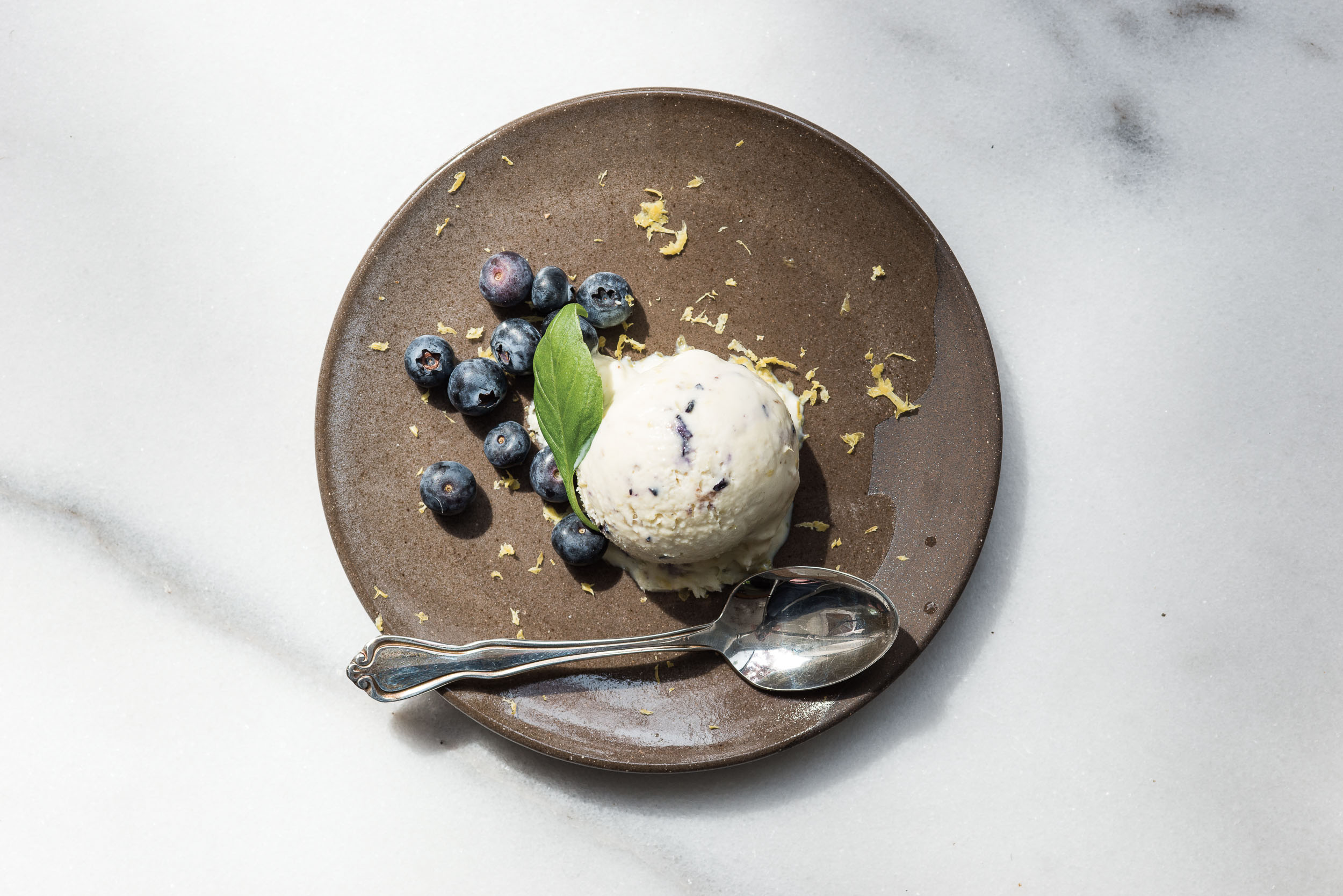 Quick Lemon-Blueberry-Basil Ice Cream