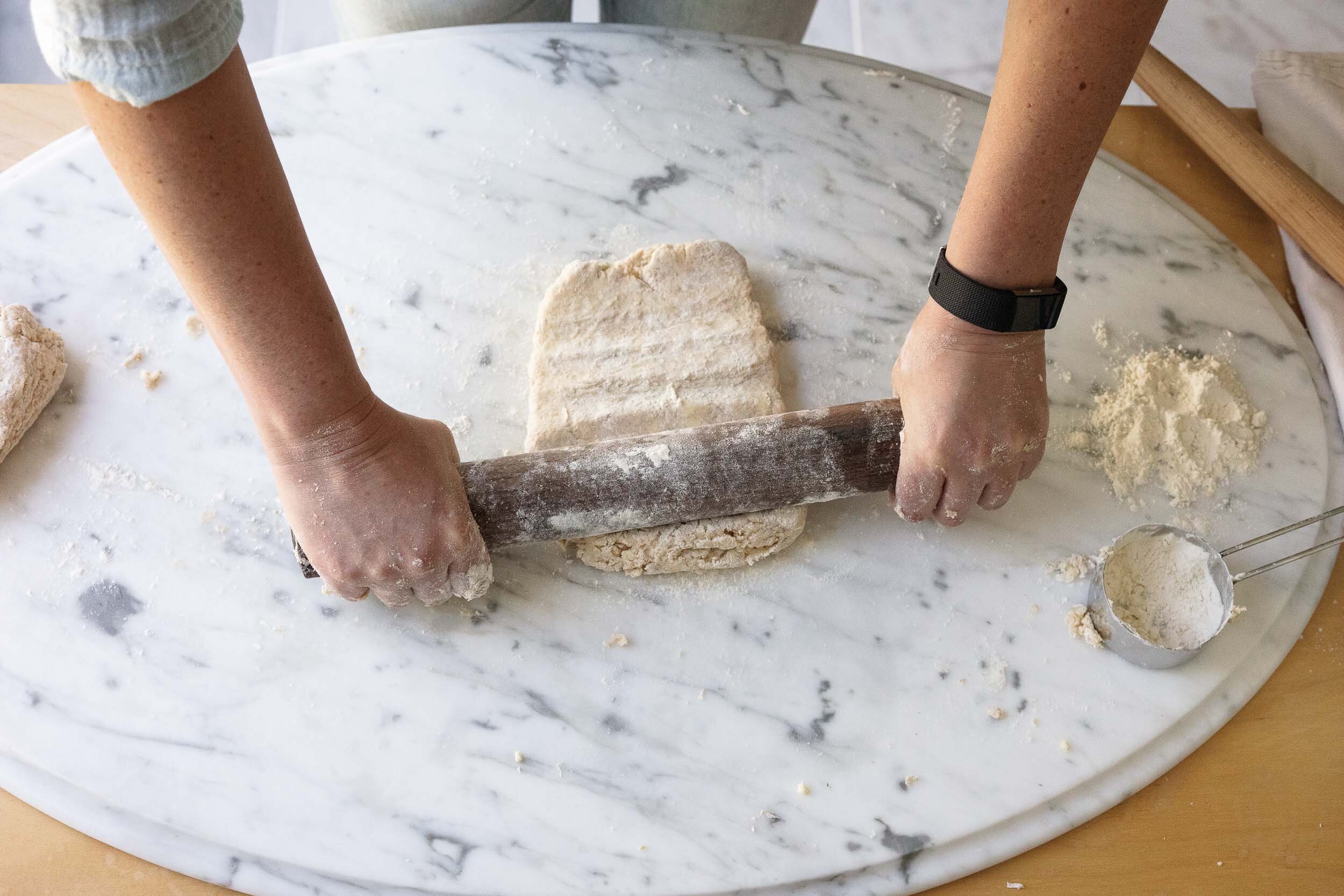 Press into a rectangle with your rolling pin