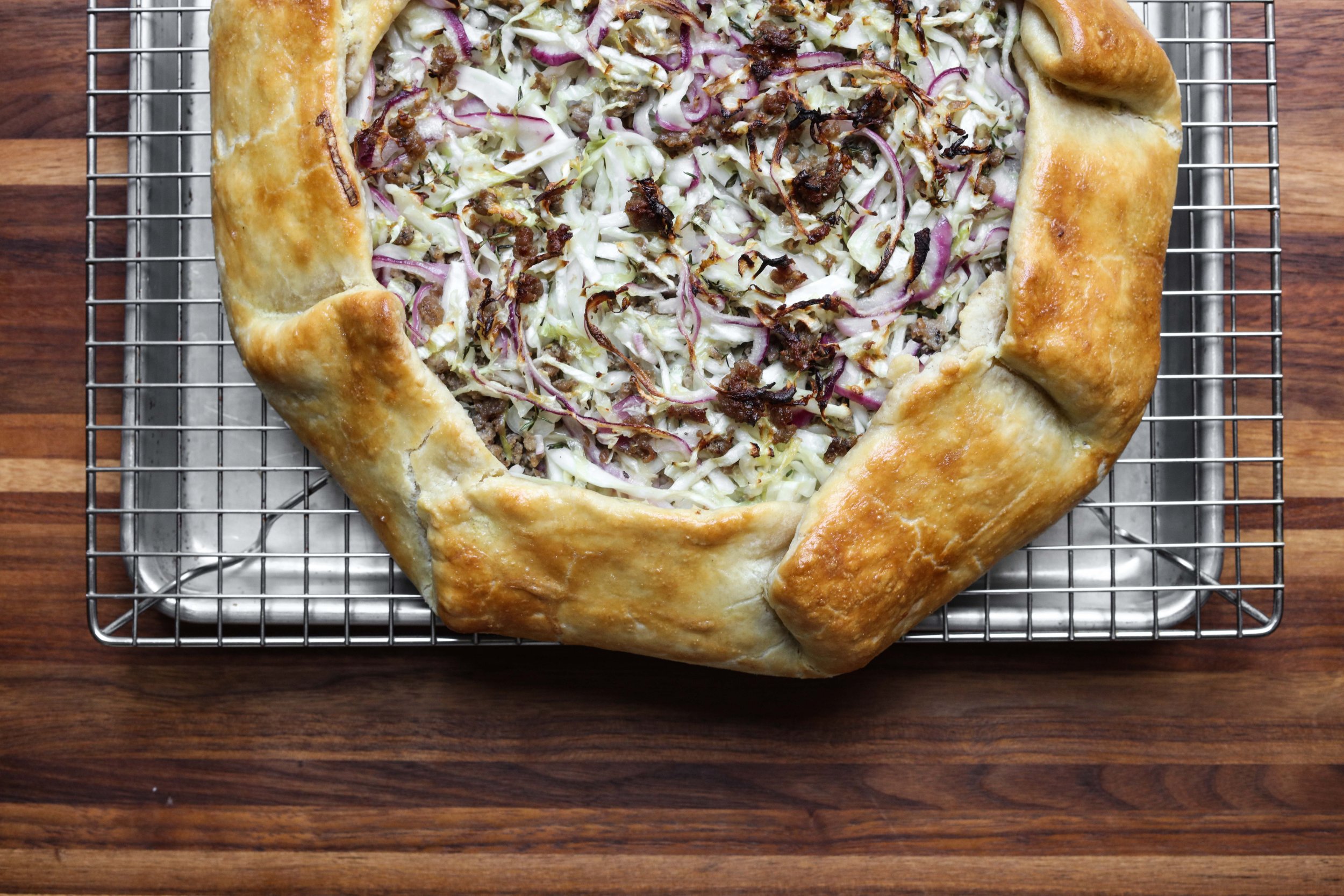 Sausage, Cabbage & Red Onion Galette