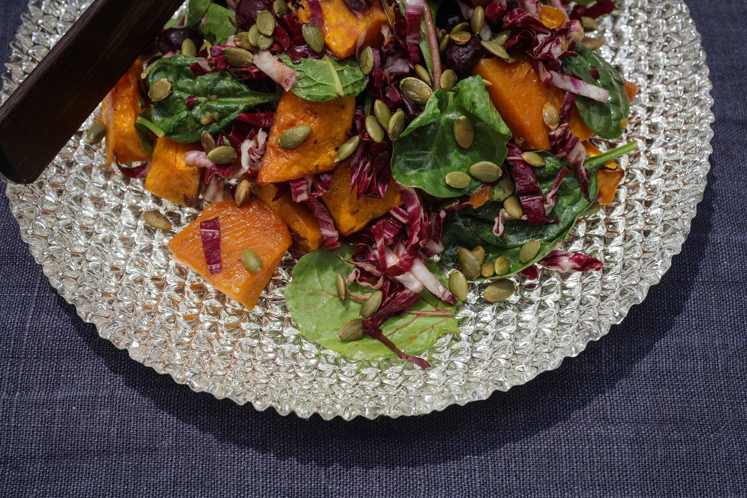 Maple Roasted Winter Squash with Grapes, Radicchio & Greens