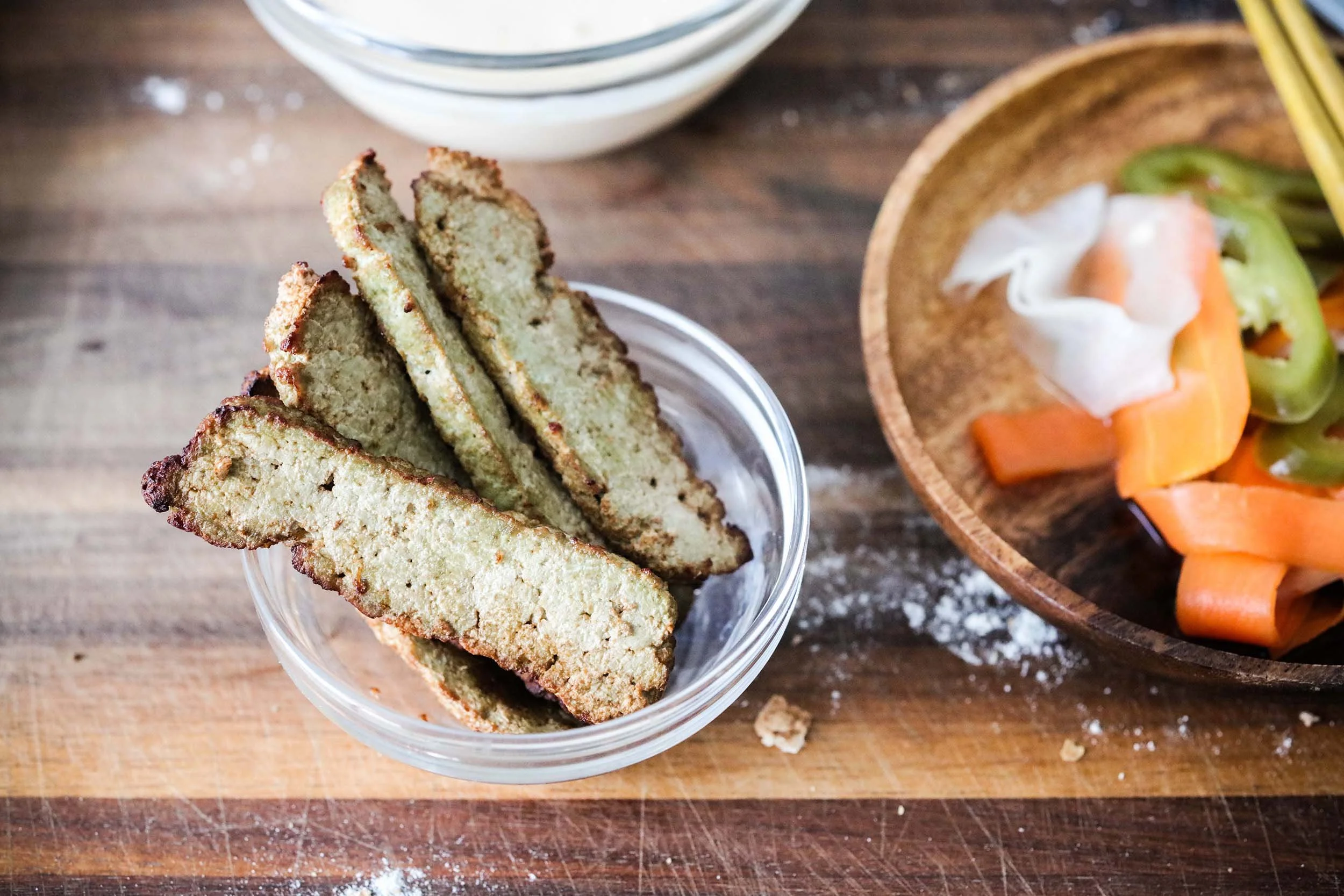 Marinated and baked pumpkin seed tofu