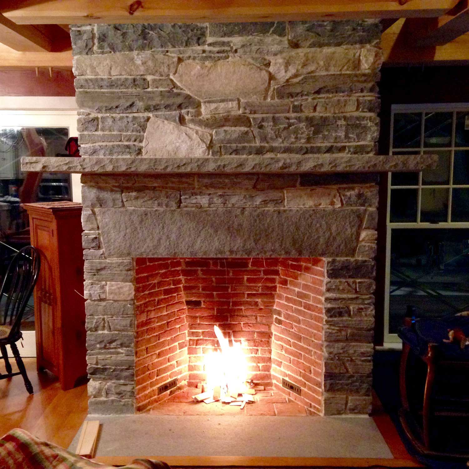 Fireplace using Stone and Brick from site - Berkshire Mountain Design Build, LLC