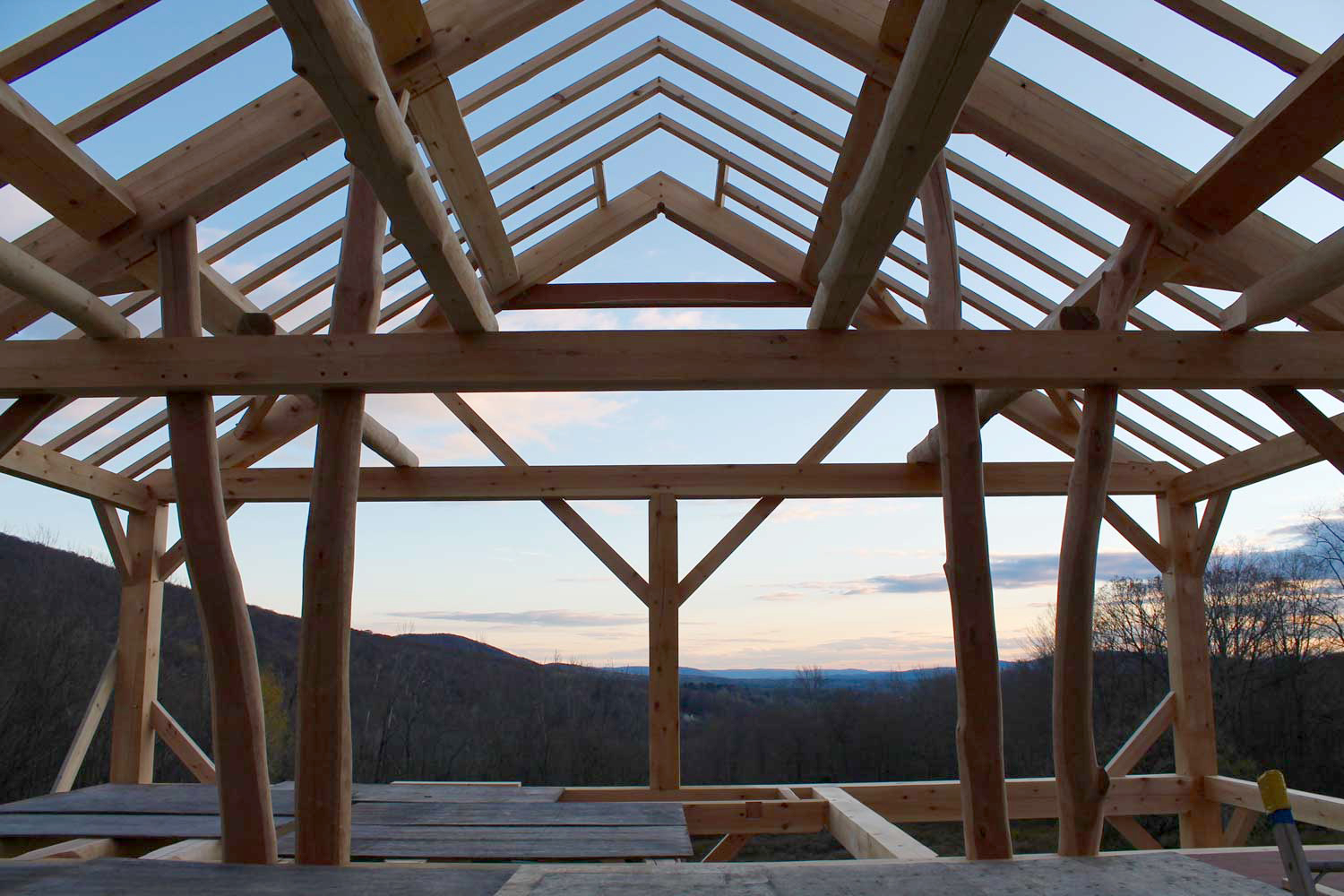 The making of a timber framed home, roofline detail - Berkshire Mountain Design Build, LLC