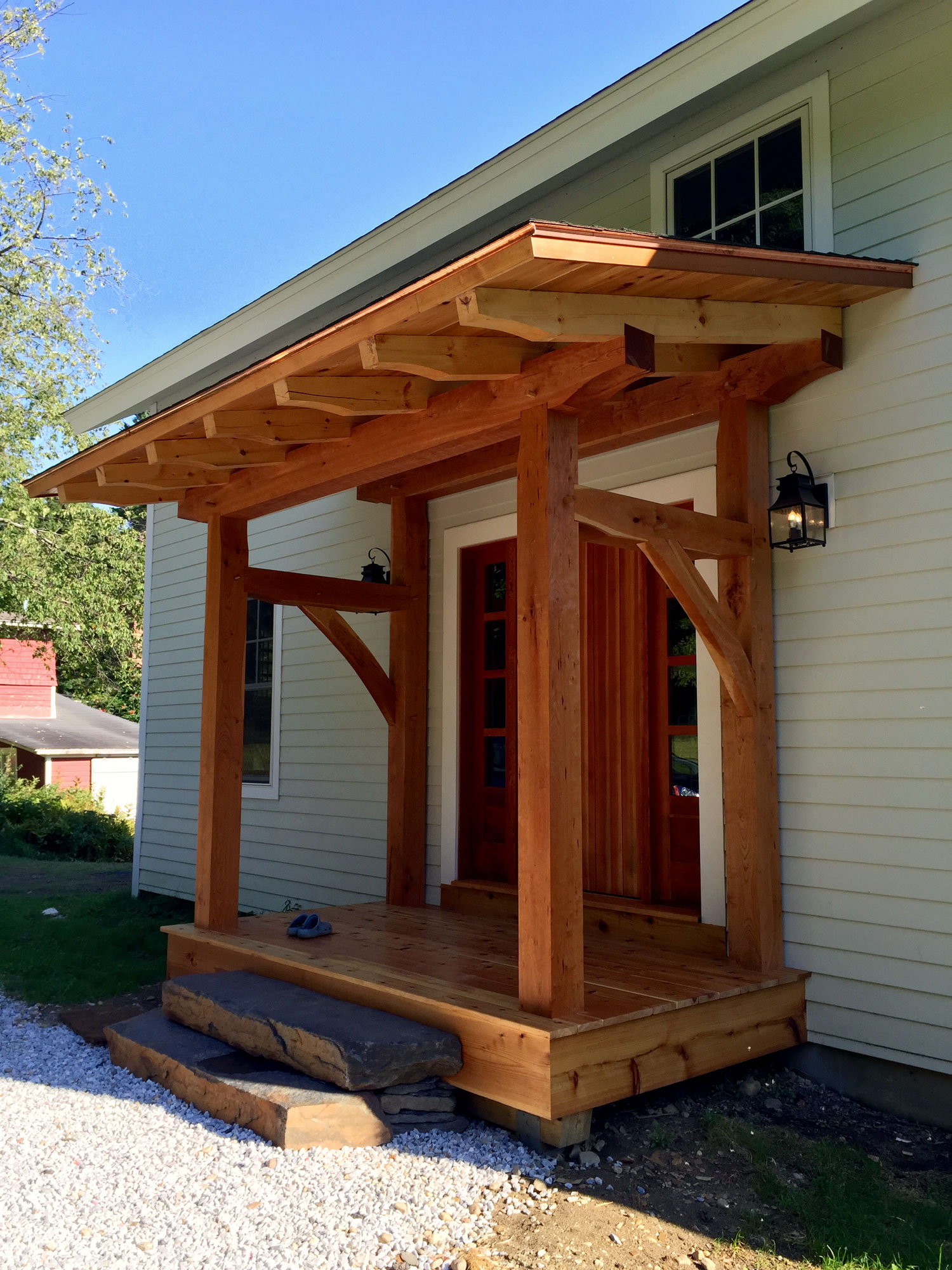 Timber framed entry porch - Berkshire Mountain Design Build, LLC