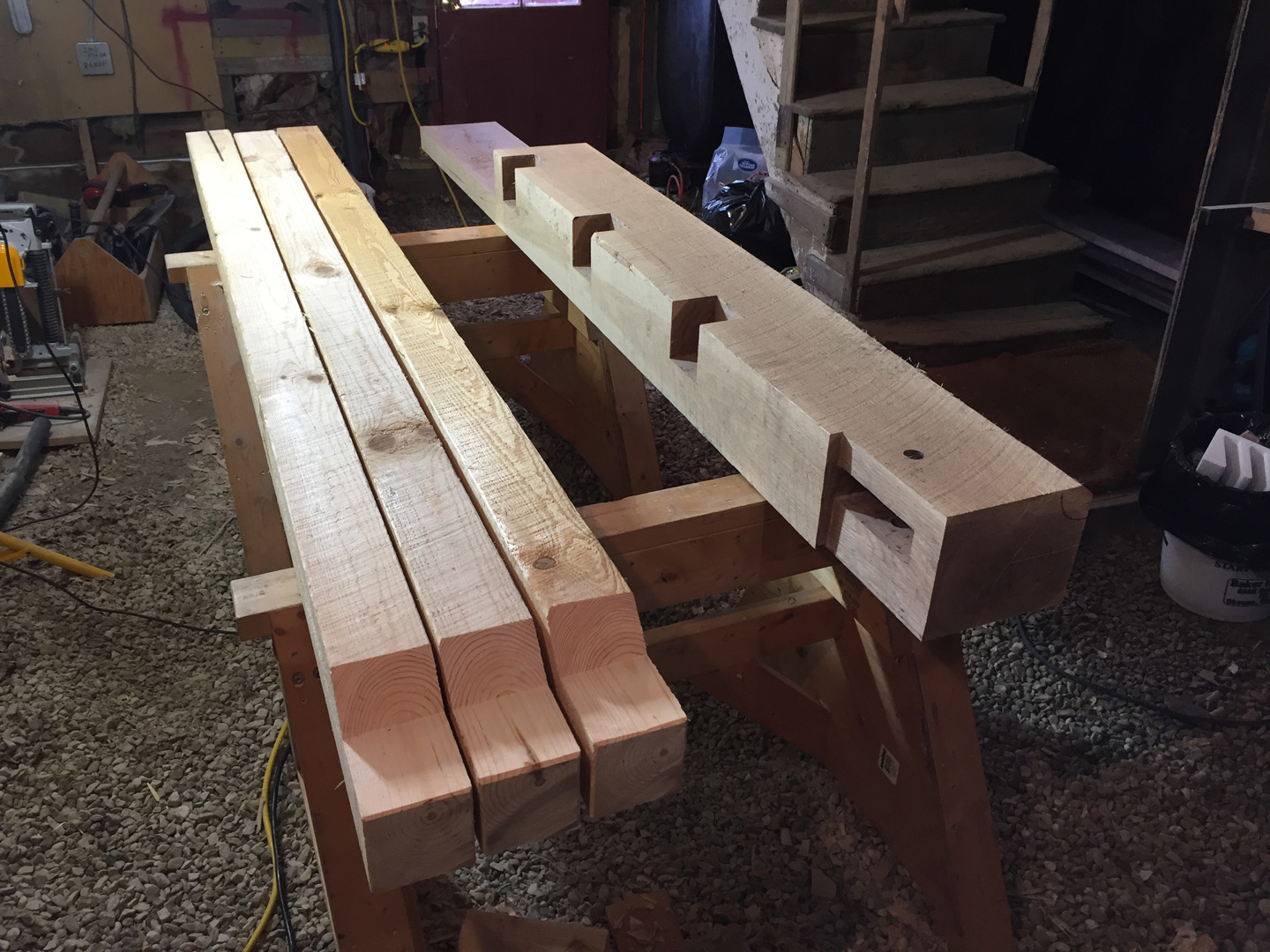 These new parts were replicated to replace the original rotten sills and joists.