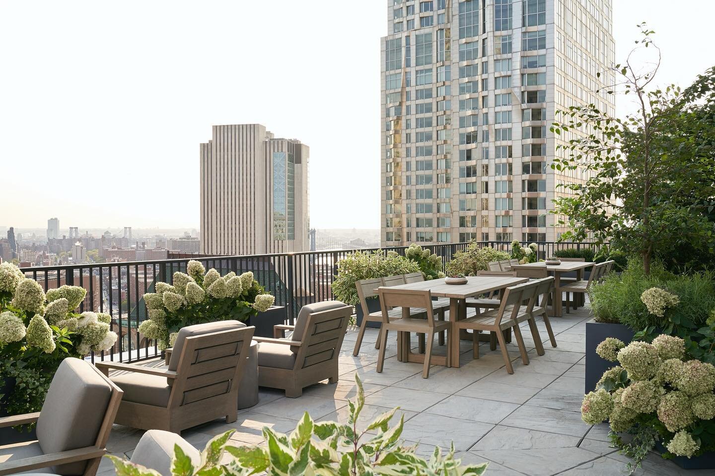 We are very excited to share images of the rooftop garden we installed this past spring at @no33parkrow .
We greened out this outdoor ammenity space for the very talented interior design studio @thecappiello 
This is one of the newest residential dev