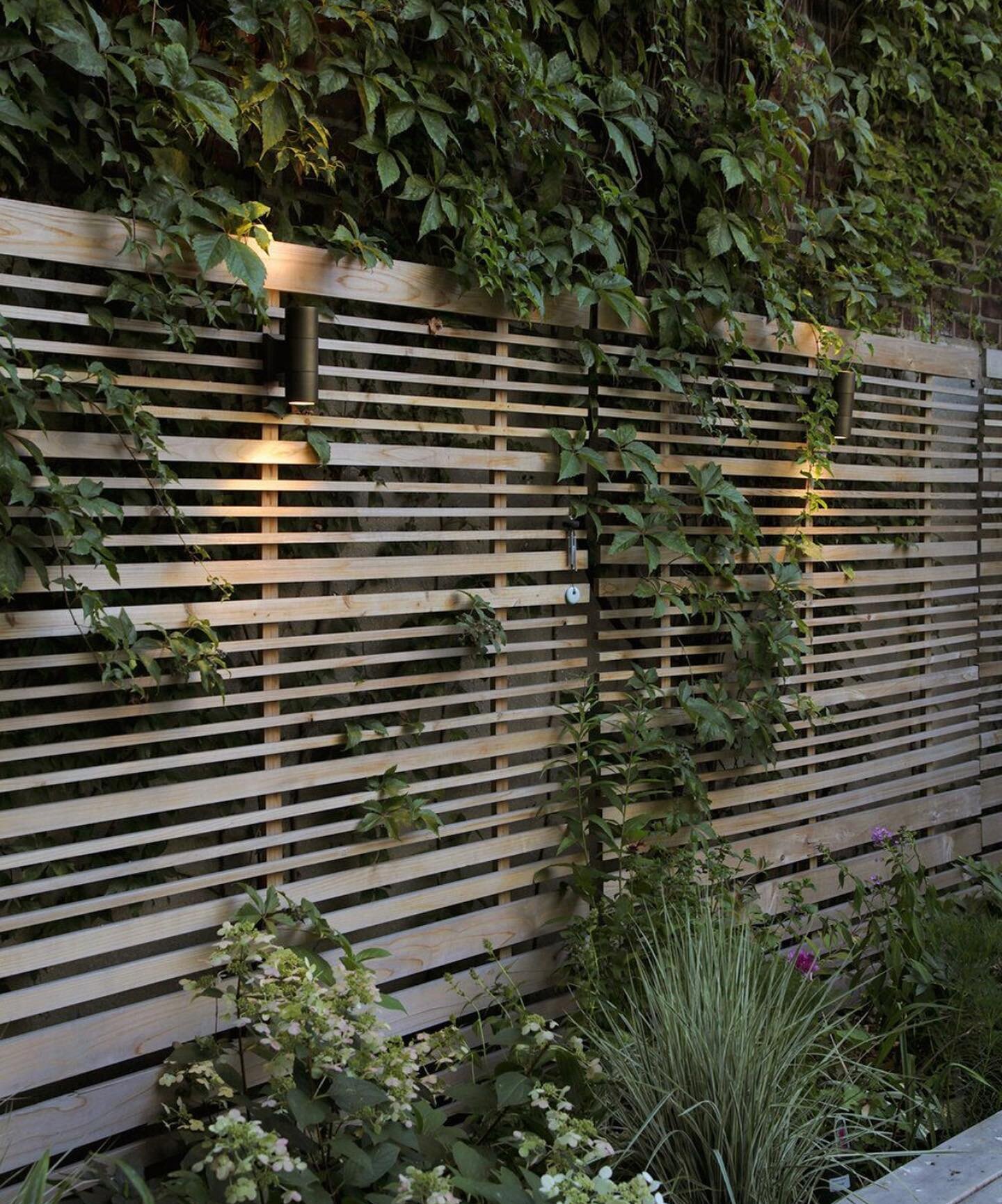 Moody summer nights on our mind. Hanging out in our Gowanus garden at dusk under the vine clad walls is magic. We designed this cedar wall cladding to support and celebrate the vines and added wall scones to illuminate them! @voltlighting 
.
.
.
.
#u