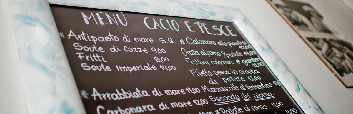 The menu at Cacio e Pe...Sce! as of January 2016 Image courtesy MoscaStudio.com