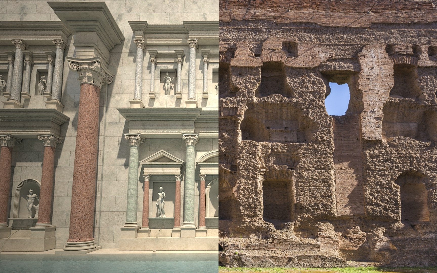 Before and after - the Baths of Caracalla as they are today and as they were nearly 2,000 years ago.CREDIT: ITALIAN CULTURE MINISTRY