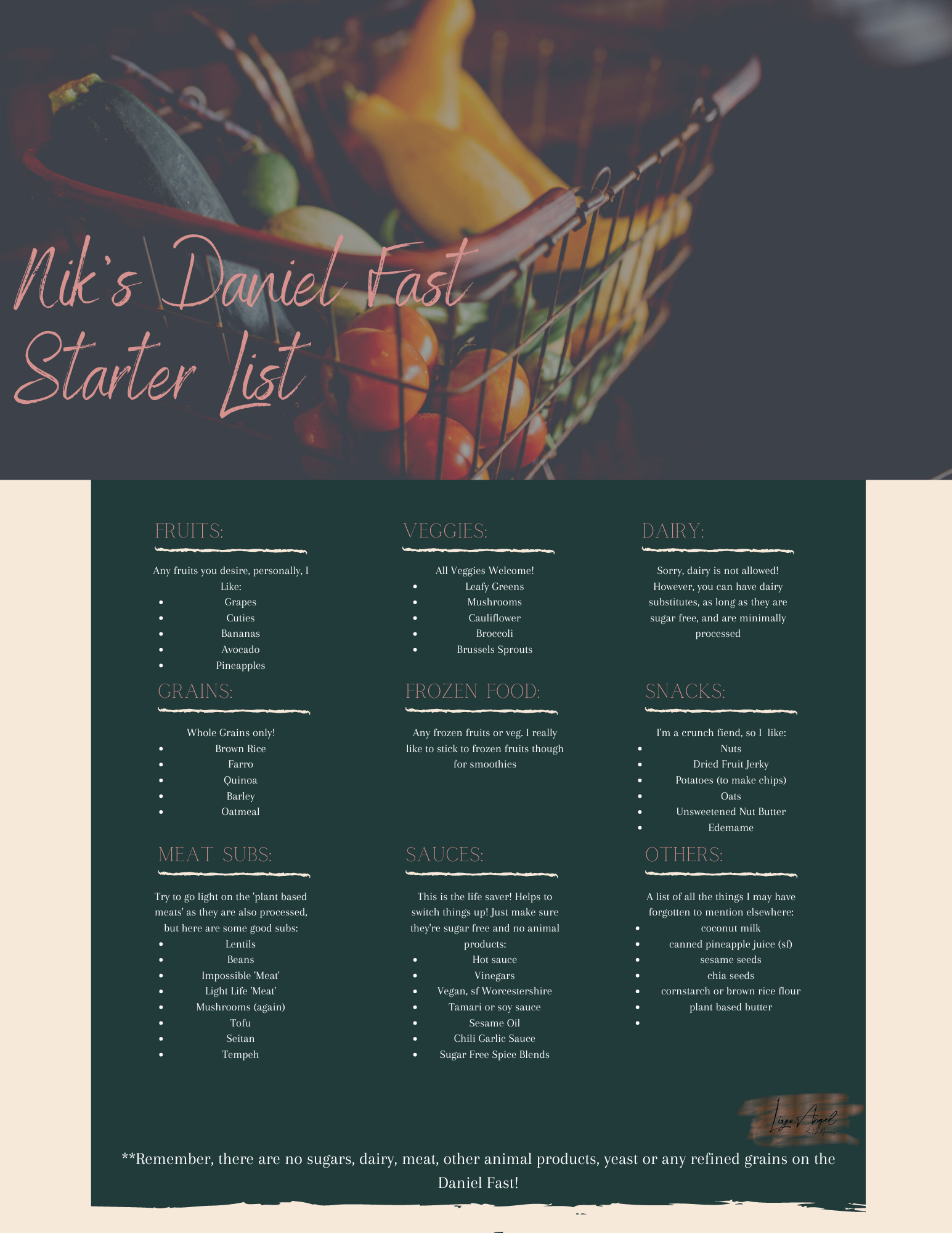 LizeeAngel Daniel Fast Shopping List