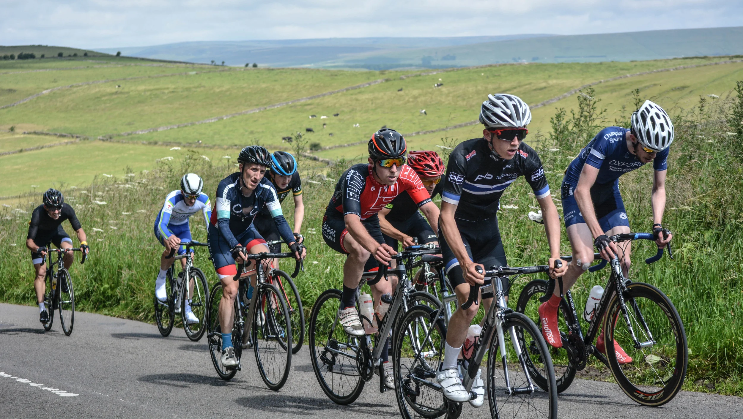 Most of the riders who would contest the win.