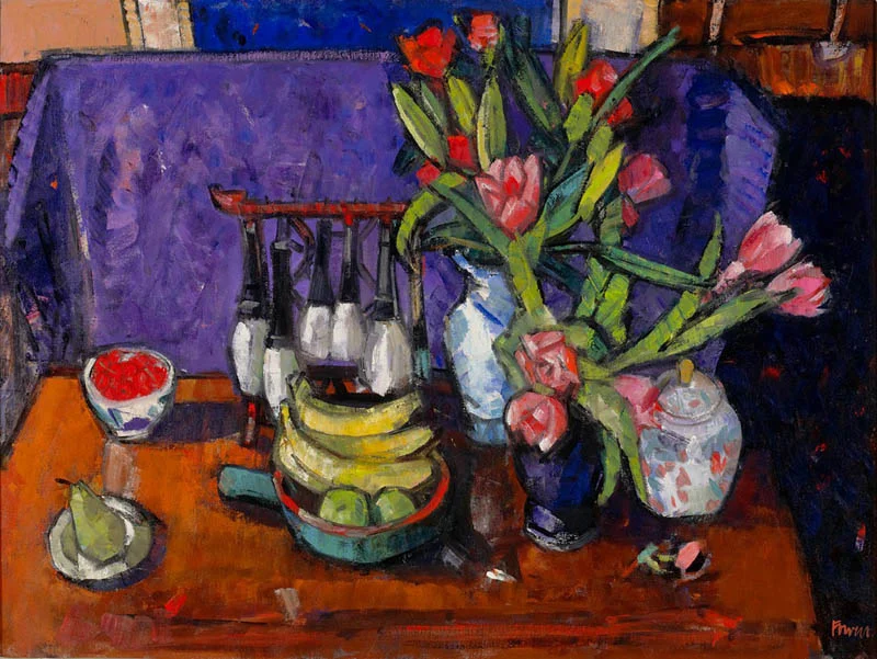 Chinese Brushes with Pink Tulips