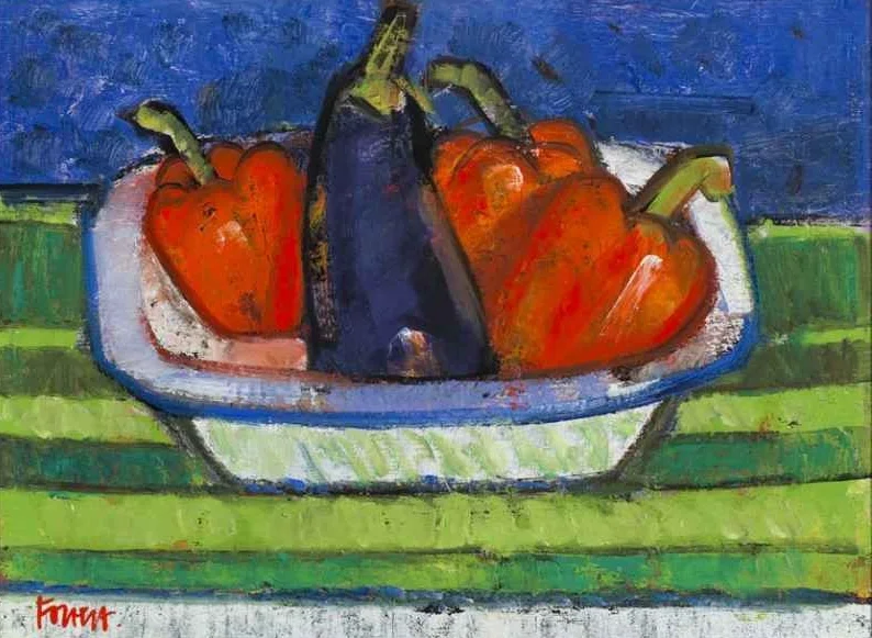 Aubergine and Peppers