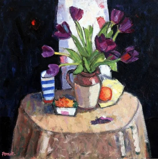 Deep Red Tulips with Prickly Pear