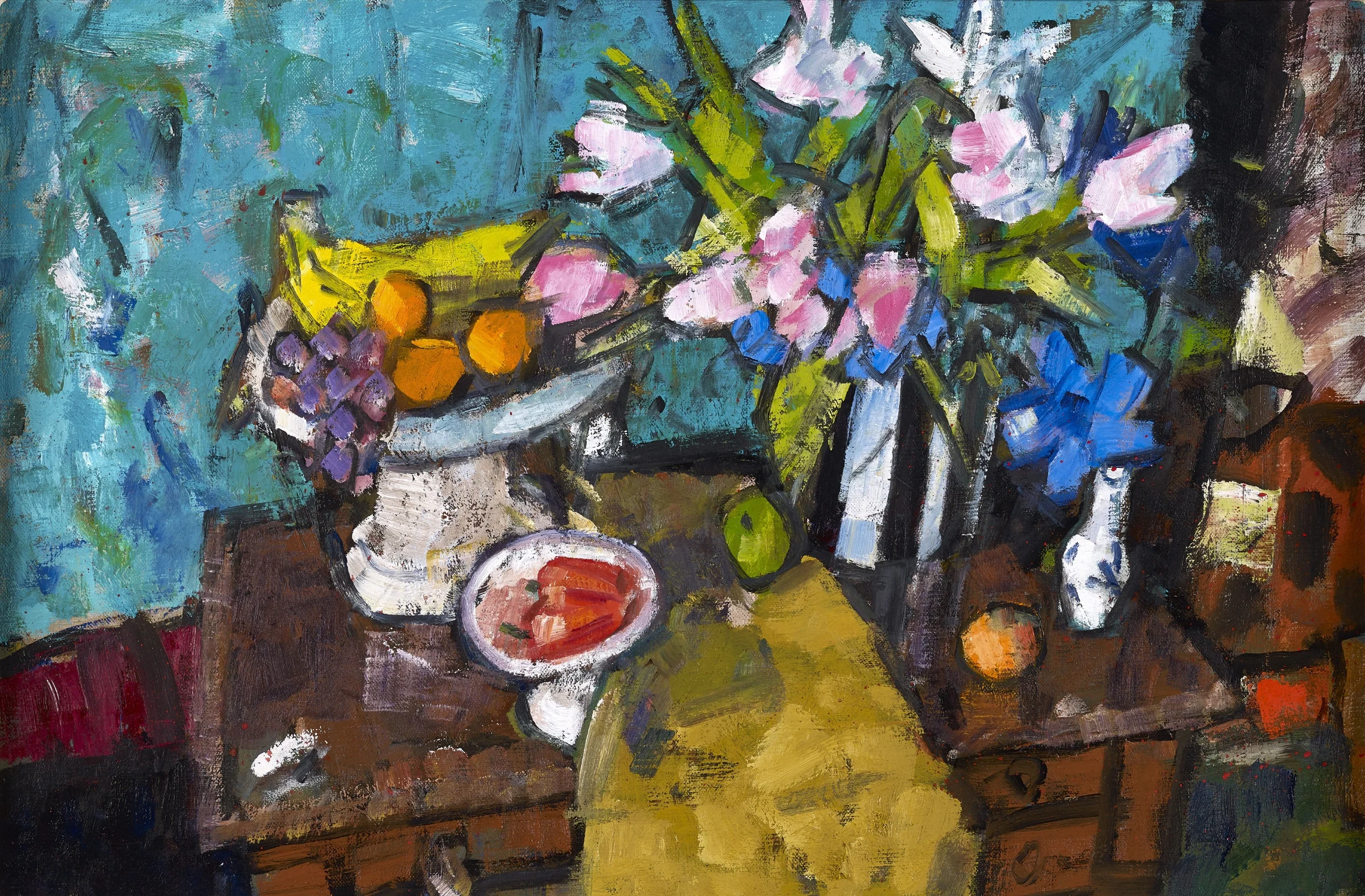 Flowers in a Striped Pot