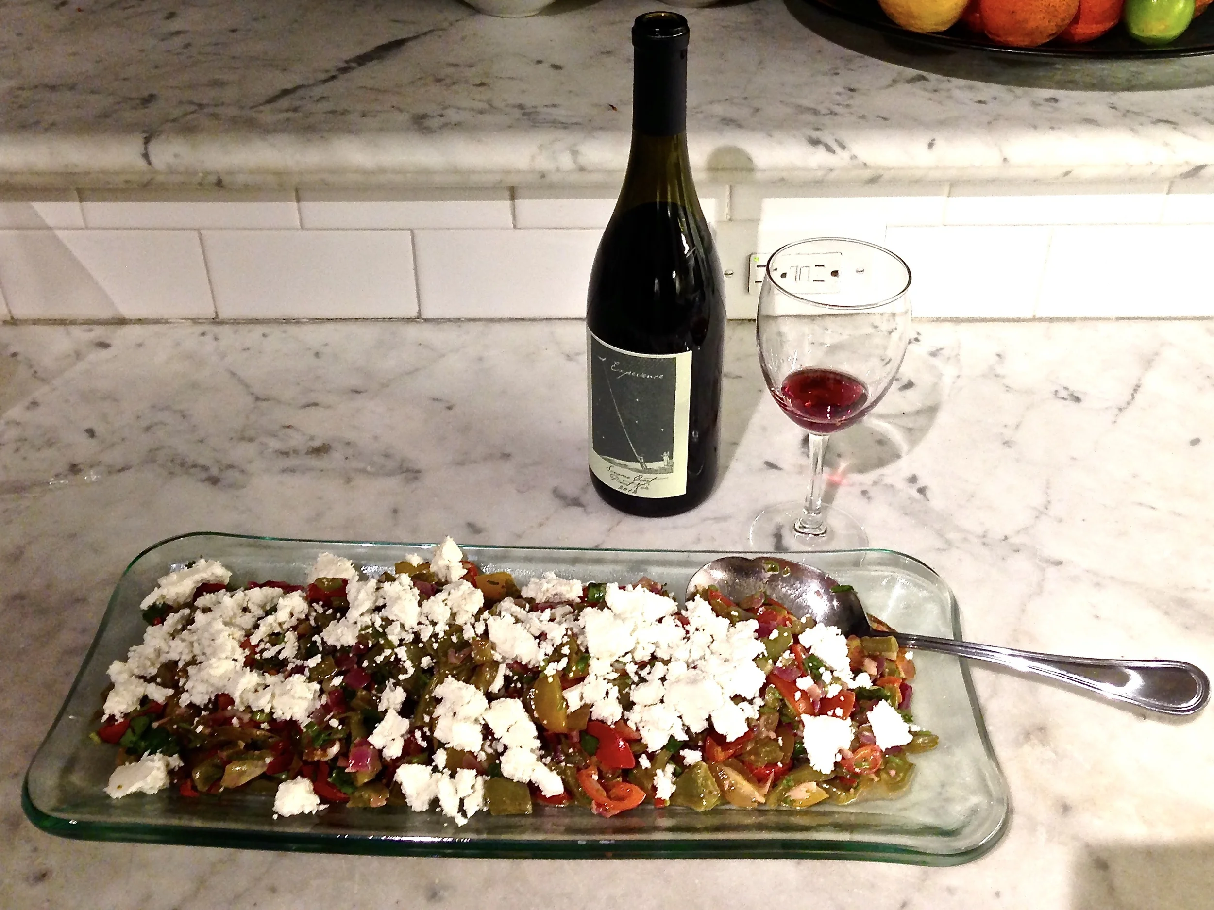 Nopales salad with queso fresco and a juicy red in Malibu, CA
