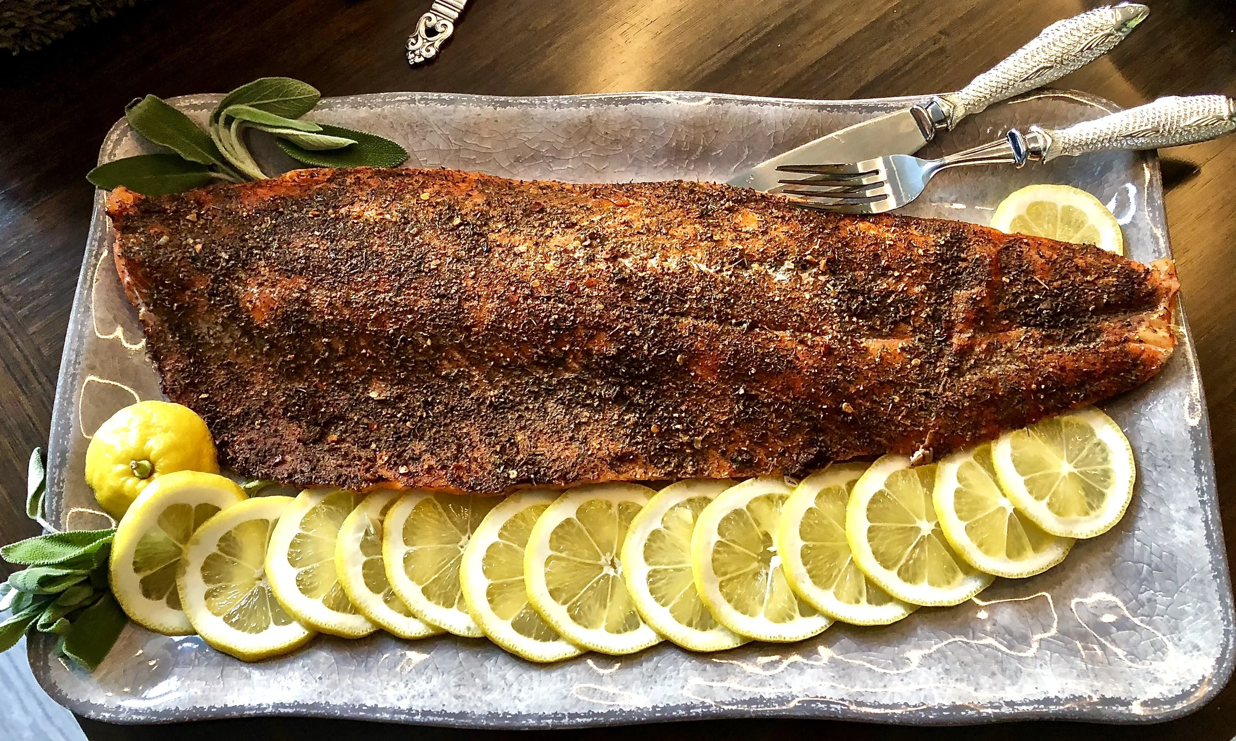 Roasted salmon flank, with my special rub... SO good.