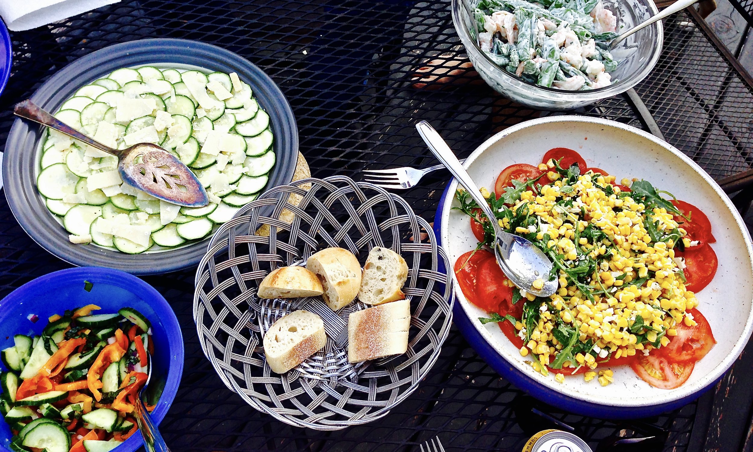 A summer smorgasbord of delicious salads, enjoyed with friends in Madison, WI