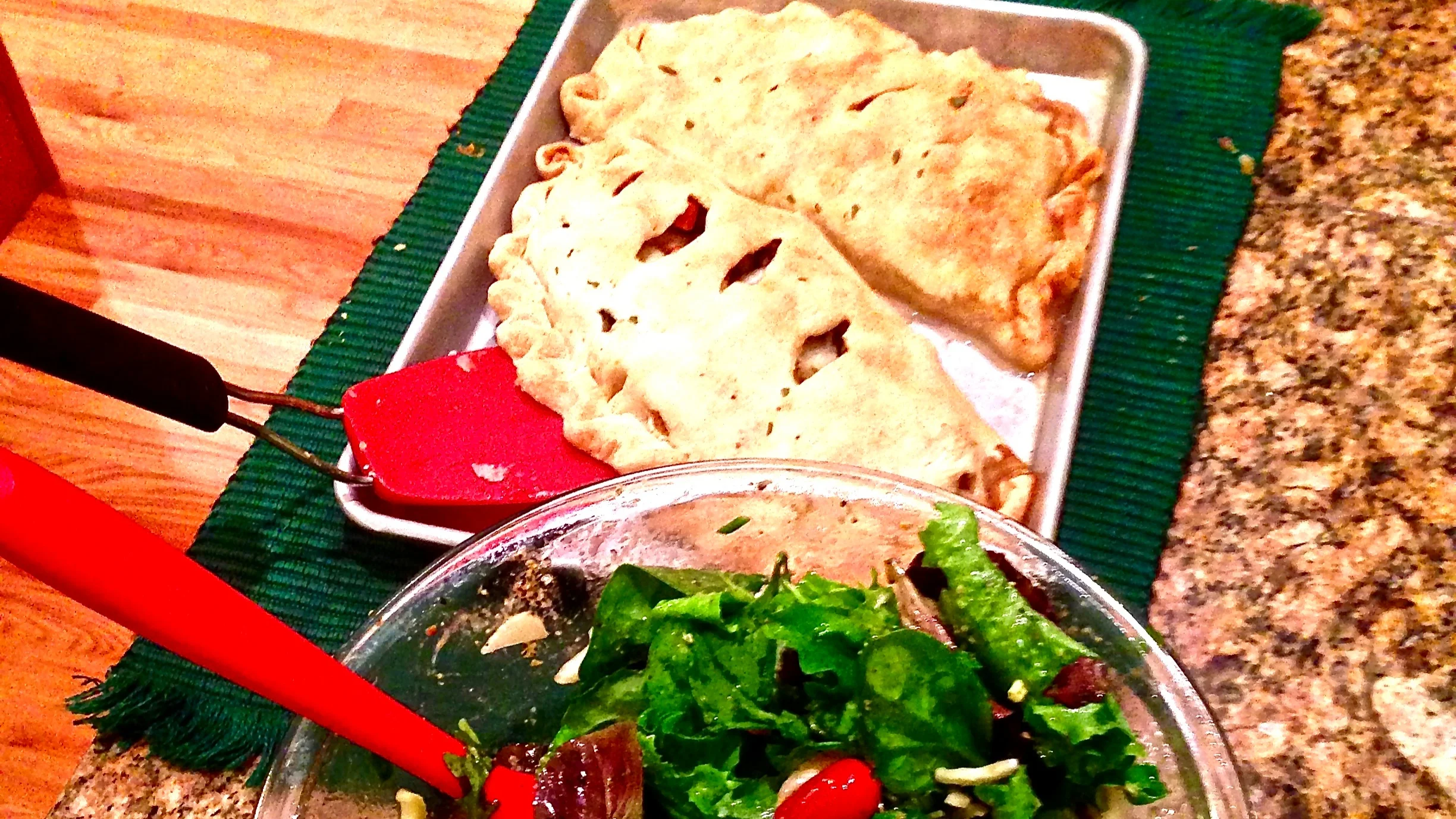 Cornish Pasties with a beautiful green salad, prepared in Boulder, CO.