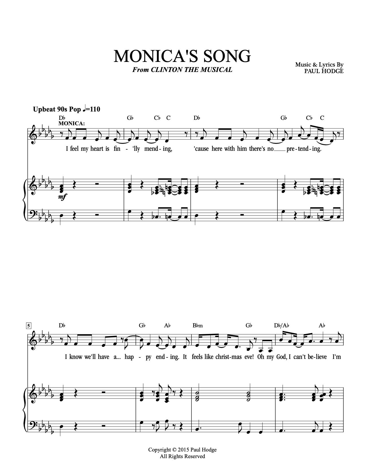 Monica S Song From Clinton The Musical Sheet Music Paul J Hodge