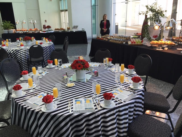 Set up for Saturday Brunch at Ontario Convention Center. FamTrip Greater Ontario CVB.