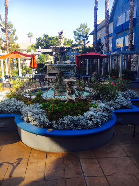 Courtyard area at Azure Hotel Ontario. FamTrip Greater Ontario CVB.