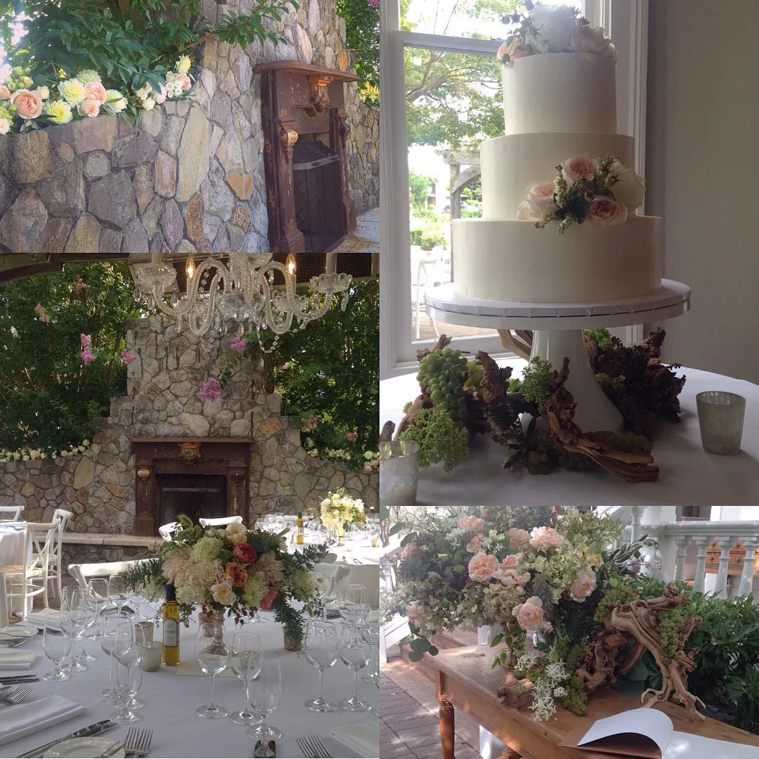  Pictured in this collage are the garland and setup I helped do under Svenja Brotz, owner and founder of Chestnut and Vine Floral Design on site at The General's Daughter.&nbsp; 