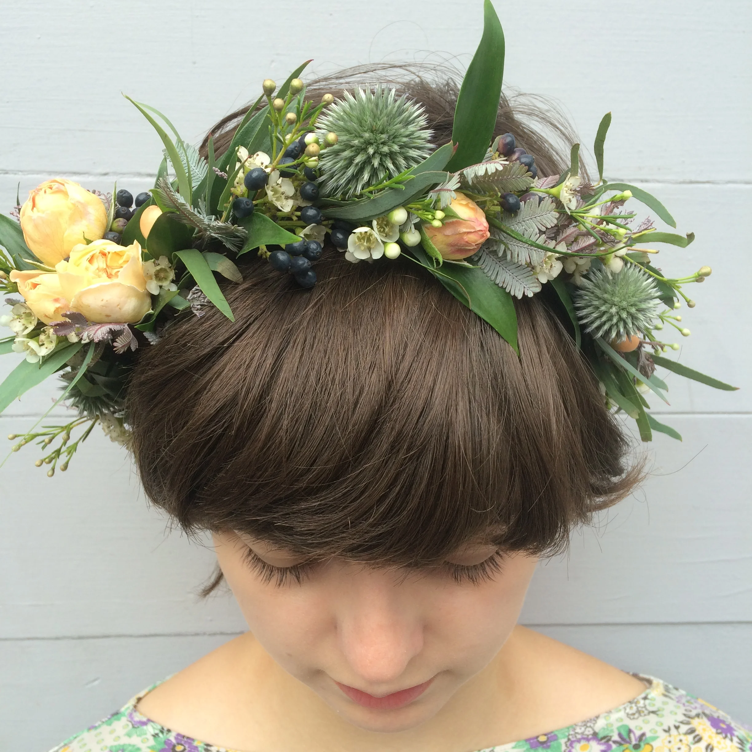  Moody flower crown modeled by Monica at The Bud Stop.&nbsp; 