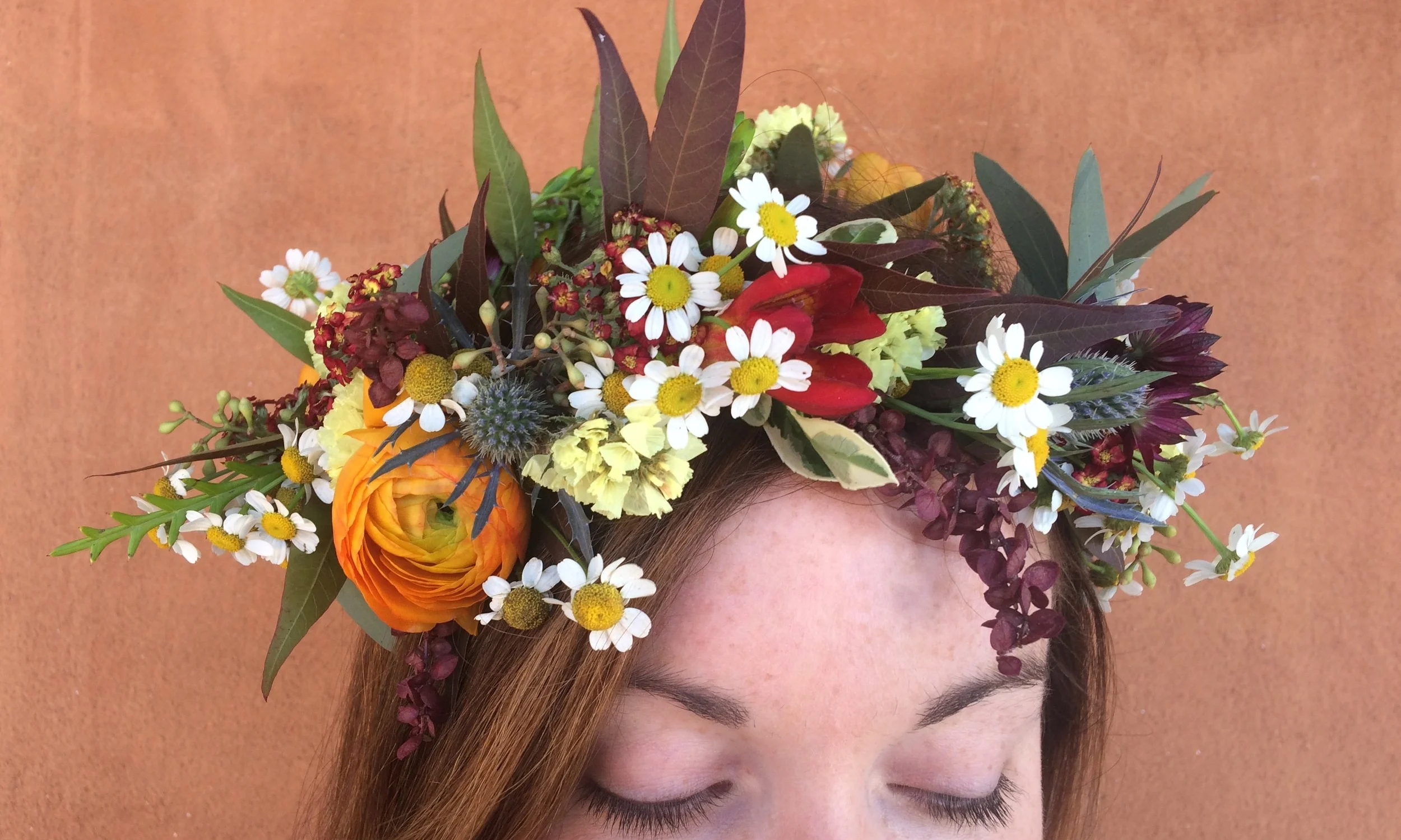  Flower crown made for a photo shoot and modeled by Emily Courtz of Flower Girl Em. Made for a client at The Flower and The B.&nbsp; 